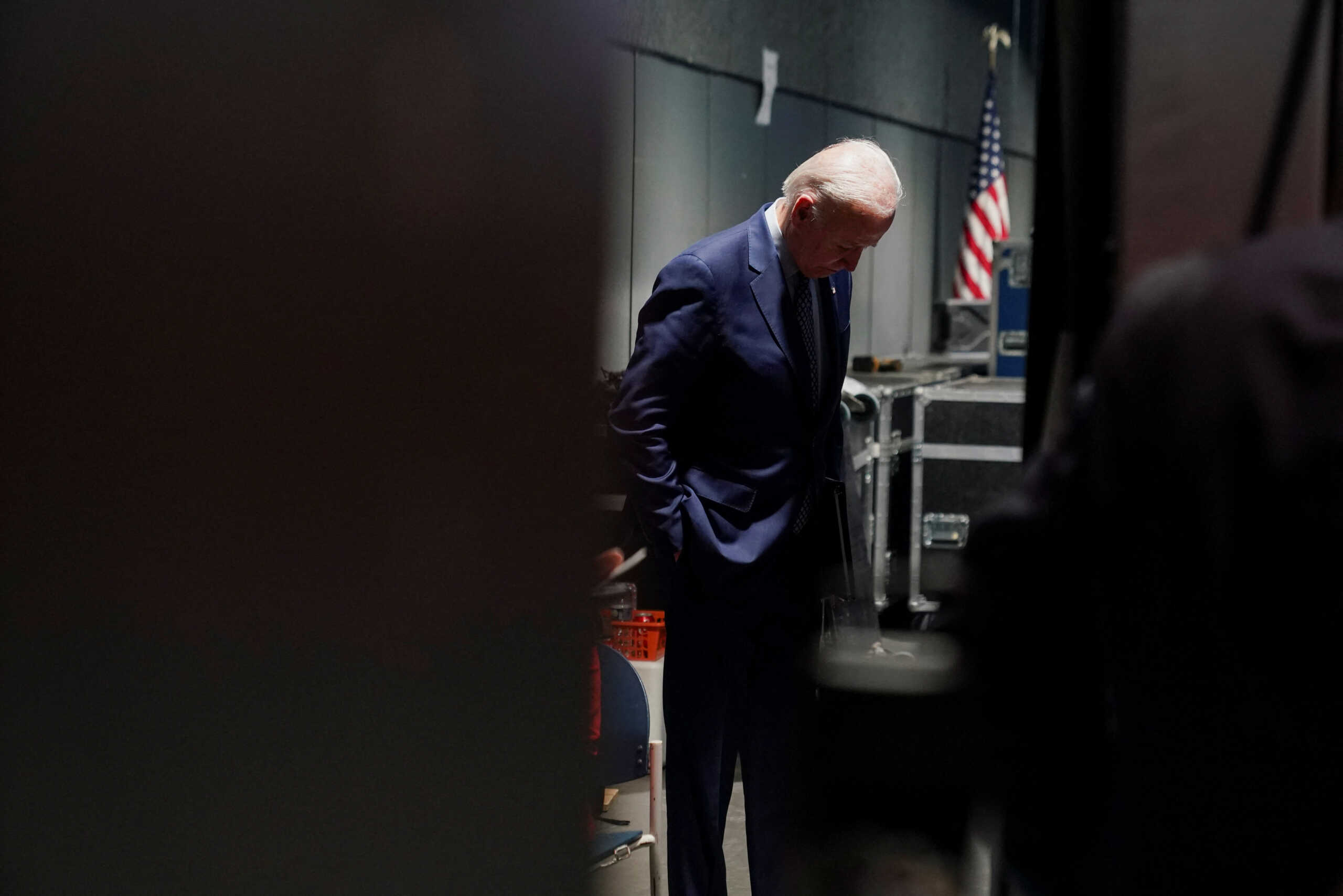 U.S. President Joe Biden waits to go onstage at a Democratic Party of New Mexico campaign rally for Incumbent New Mexico Governor Michelle Lujan Grisham, a Democratic candidate for reelection, and other New Mexico Democrats at the Gallegos Community Center in Albuquerque, New Mexico, U.S., November 3, 2022. REUTERS