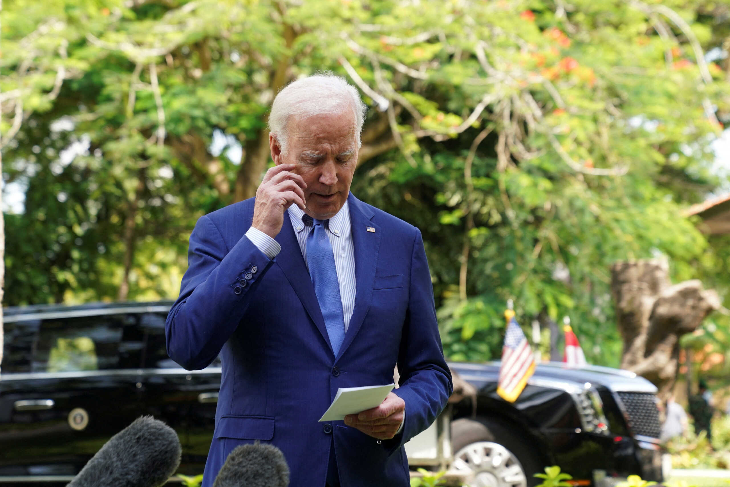 U.S. President Joe Biden speaks to the media after an alleged Russian missile blast in Poland, in Bali, Indonesia, November 16, 2022. REUTERS