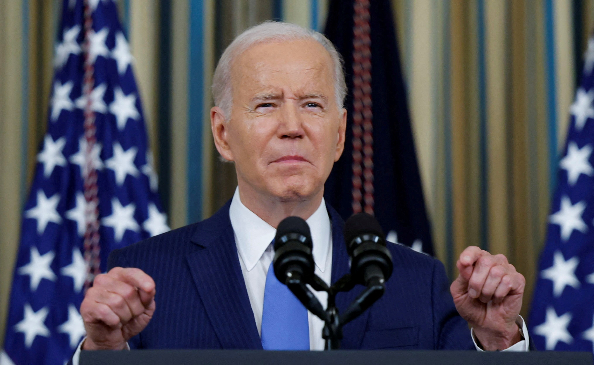 FILE PHOTO: U.S. President Joe Biden speaks during a news conference in the State Dining Room at the White House in Washington, U.S., November 9, 2022. REUTERS