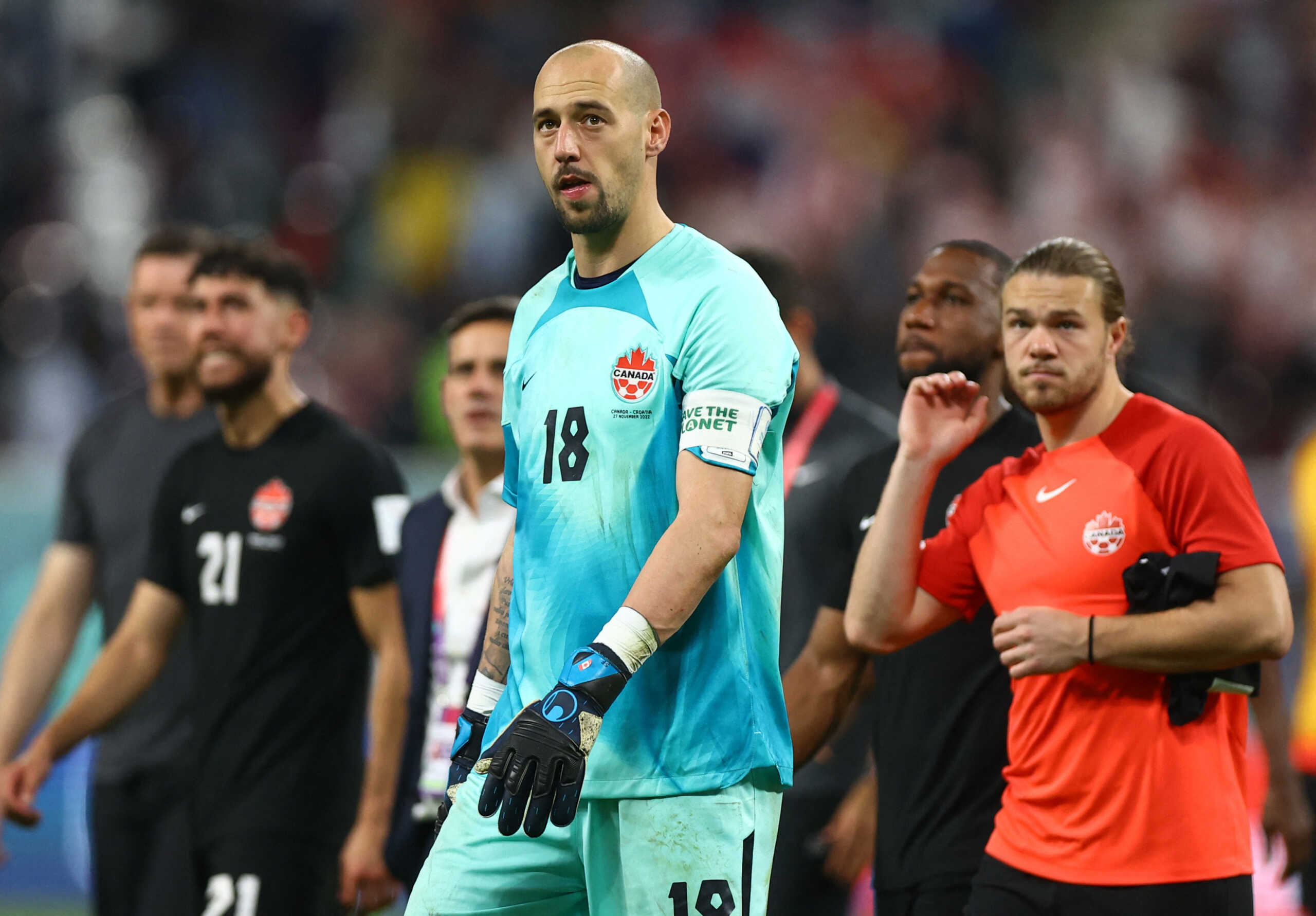Soccer Football - FIFA World Cup Qatar 2022 - Group F - Croatia v Canada - Khalifa International Stadium, Doha, Qatar - November 27, 2022 Canada's Milan Borjan looks dejected after the match as Canada are eliminated from the World Cup REUTERS