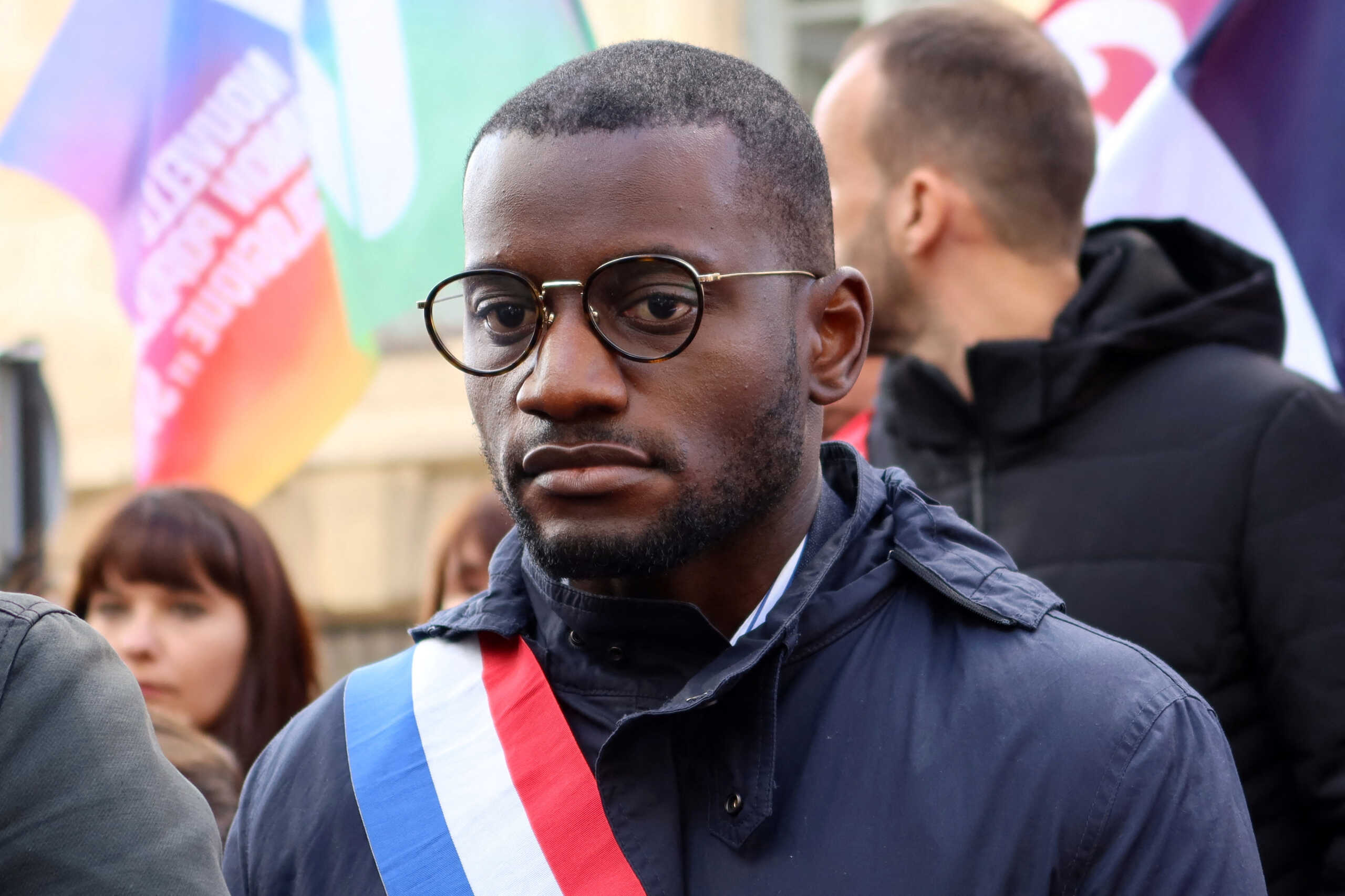 Member of parliament Carlos Martens Bilongo, of the French far-left opposition party La France Insoumise (France Unbowed) and the left-wing coalition NUPES, attends a demonstration in front of the National Assembly, the day after a far-right MP shouted "Go back to Africa!" as Bilongo asked a question about immigration, in Paris, France, November 4, 2022. REUTERS