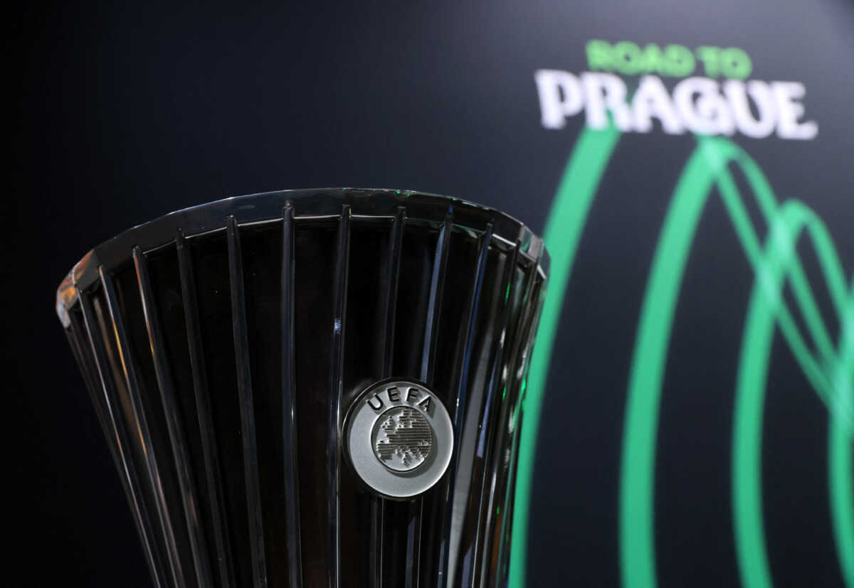 Soccer Football - Europa Conference League - Knockout Round Play-Off Draw - Nyon, Switzerland - November 7, 2022 General view of the Europa Conference League trophy before the draw REUTERS