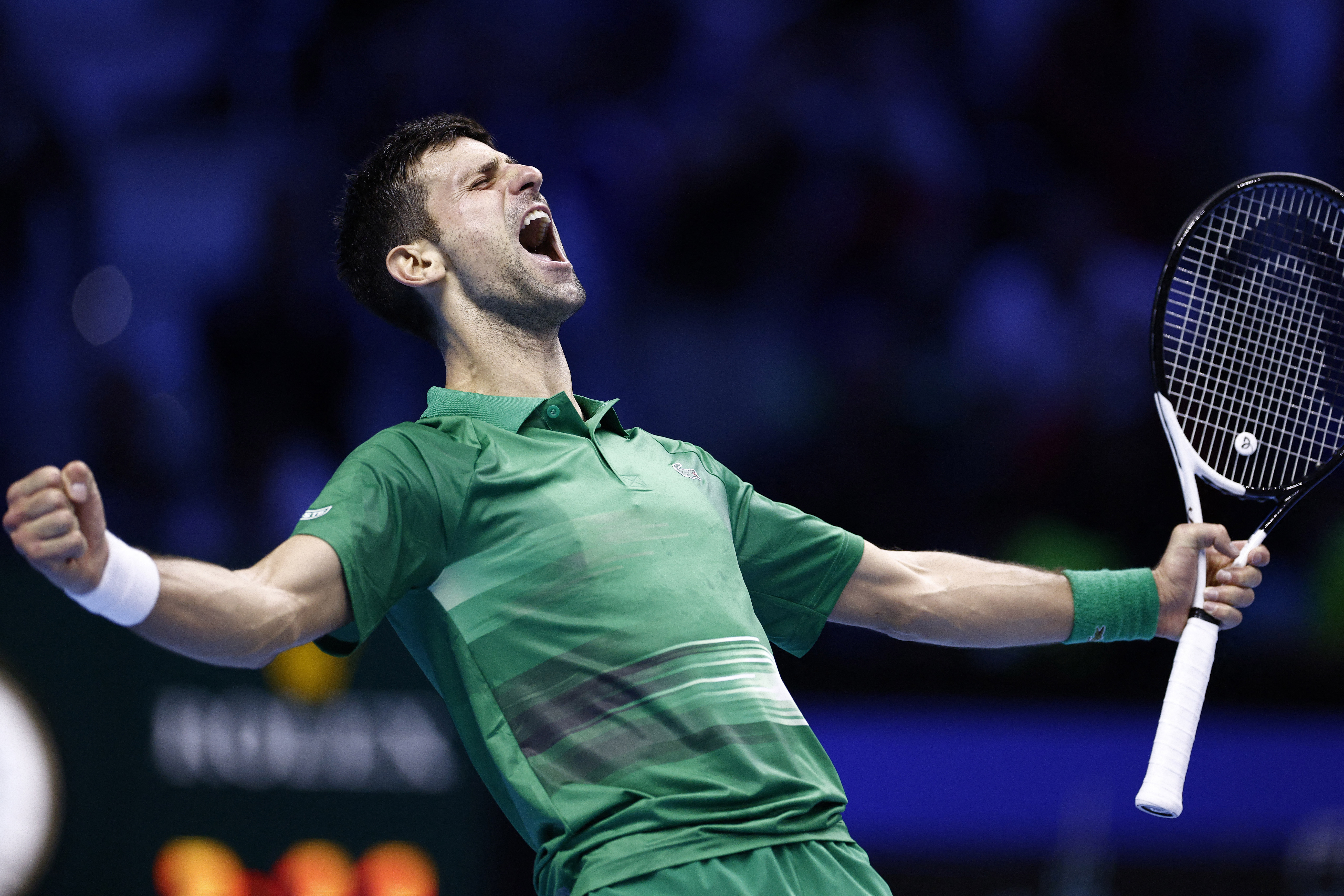 Tennis - ATP Finals Turin - Pala Alpitour, Turin, Italy - November 18, 2022 Serbia's Novak Djokovic celebrates after winning his group stage match against Russia's Daniil Medvedev REUTERS