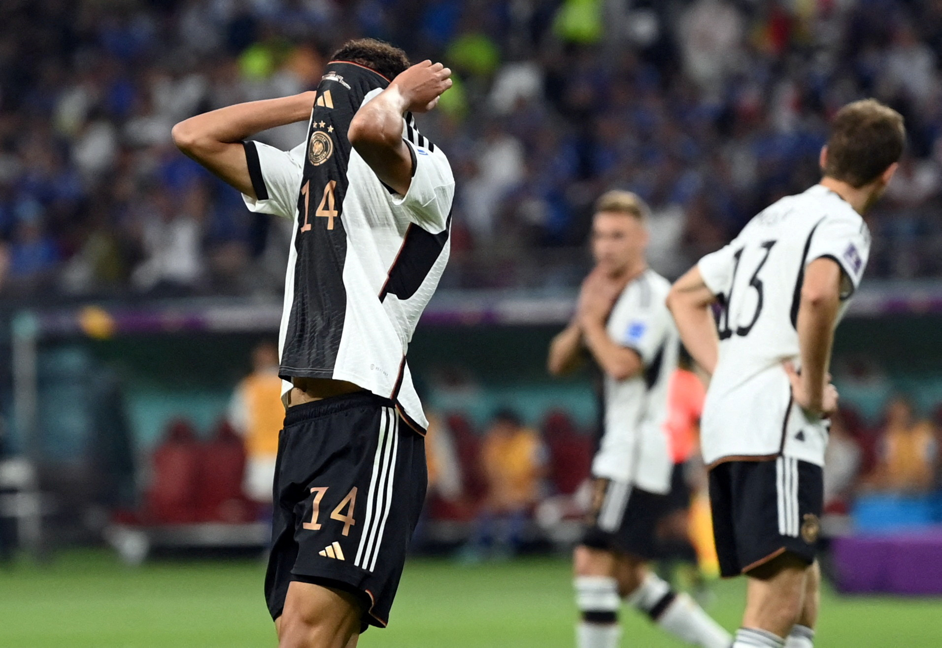 Soccer Football - FIFA World Cup Qatar 2022 - Group E - Germany v Japan - Khalifa International Stadium, Doha, Qatar - November 23, 2022 Germany's Jamal Musiala reacts REUTERS