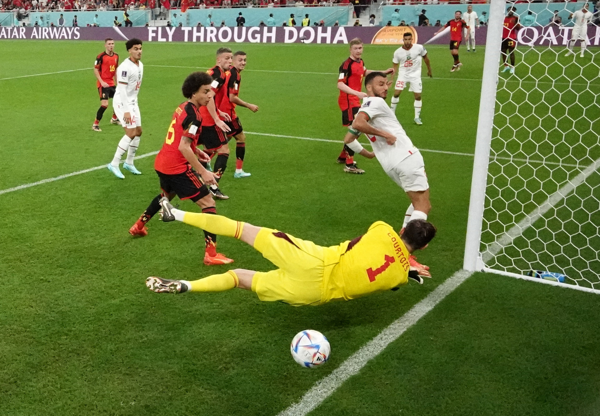 Soccer Football - FIFA World Cup Qatar 2022 - Group F - Belgium v Morocco - Al Thumama Stadium, Doha, Qatar - November 27, 2022 Morocco's Abdelhamid Sabiri scores their first goal REUTERS
