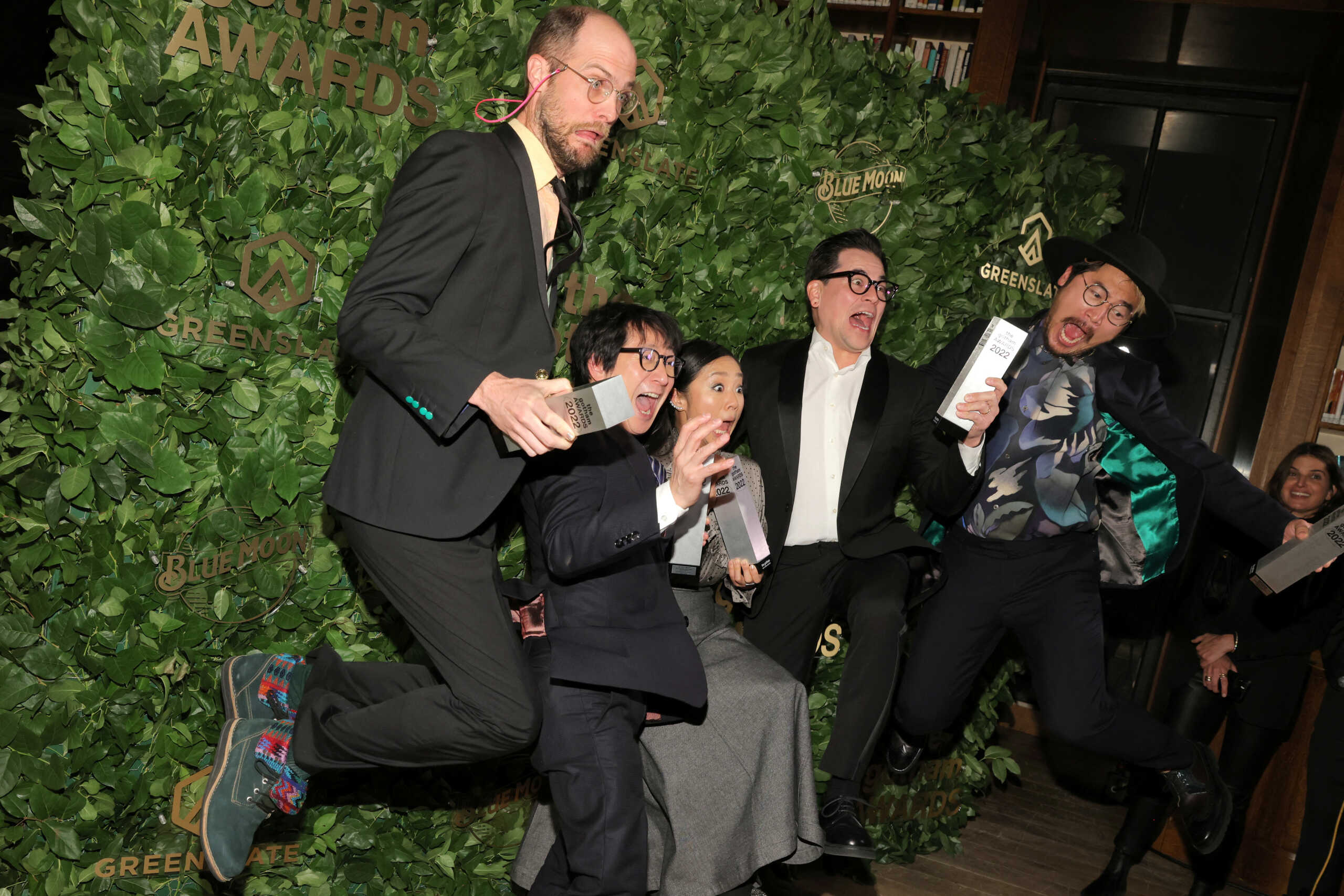 Daniel Scheinert, Ke Huy Quan, Stephanie Hsu, Jonathan Wang and Daniel Kwan pose with their awards for Best Feature for "Everything Everywhere All At Once" at the 2022 Gotham Awards in Manhattan, New York City, New York, U.S., November 28, 2022. REUTERS