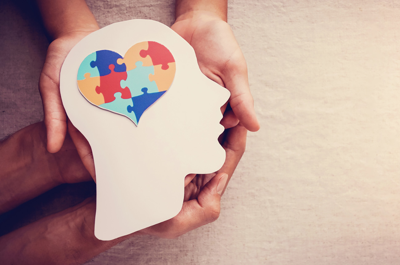 puzzle jigsaw heart on brain,  mental health, Autism disorder awareness, Autism spectrum family support concept, World Autism Awareness Day