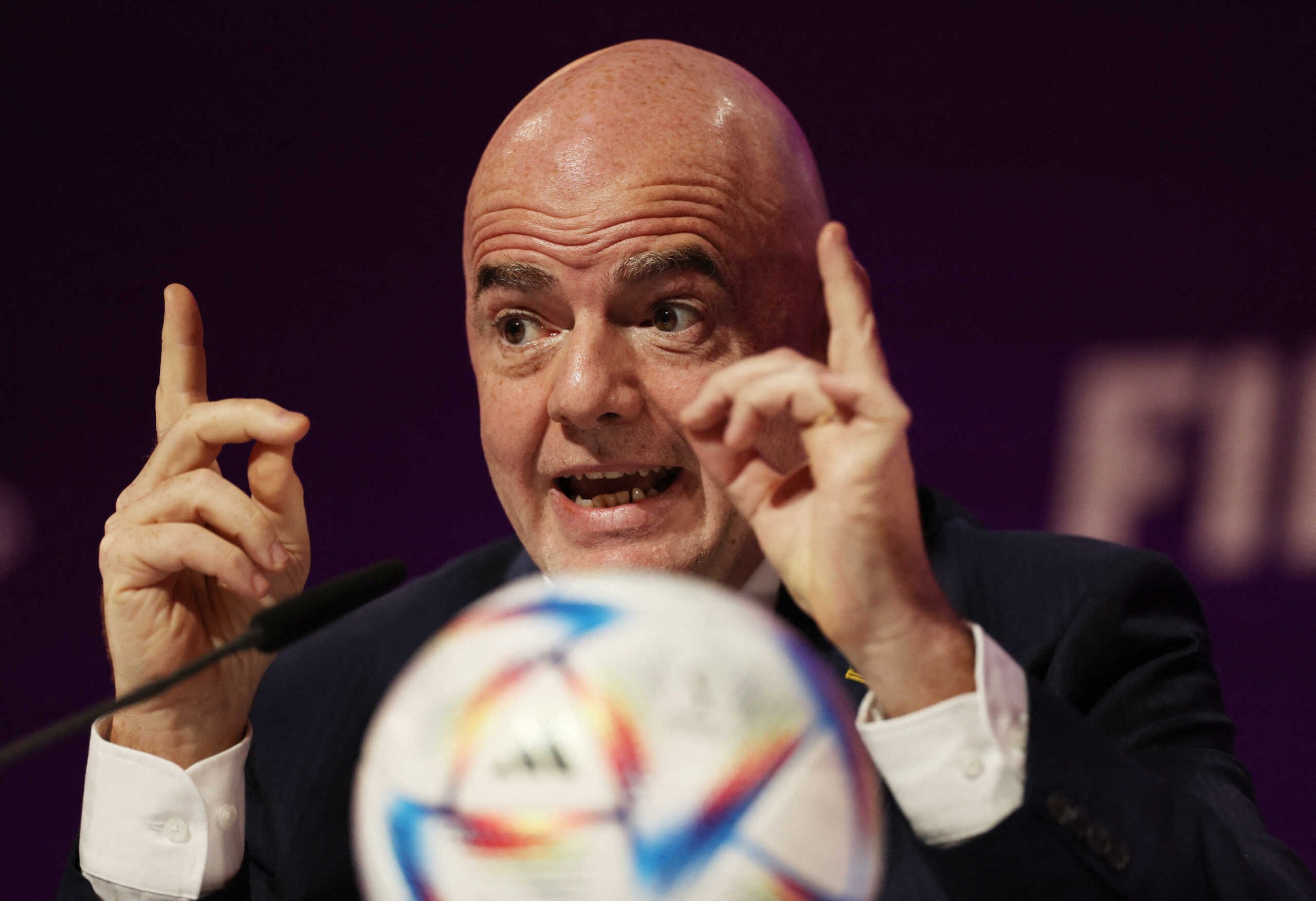 Soccer Football - FIFA World Cup Qatar 2022 - FIFA President Press Conference - Main Media Center, Doha, Qatar - November 19, 2022 FIFA president Gianni Infantino during a press conference REUTERS