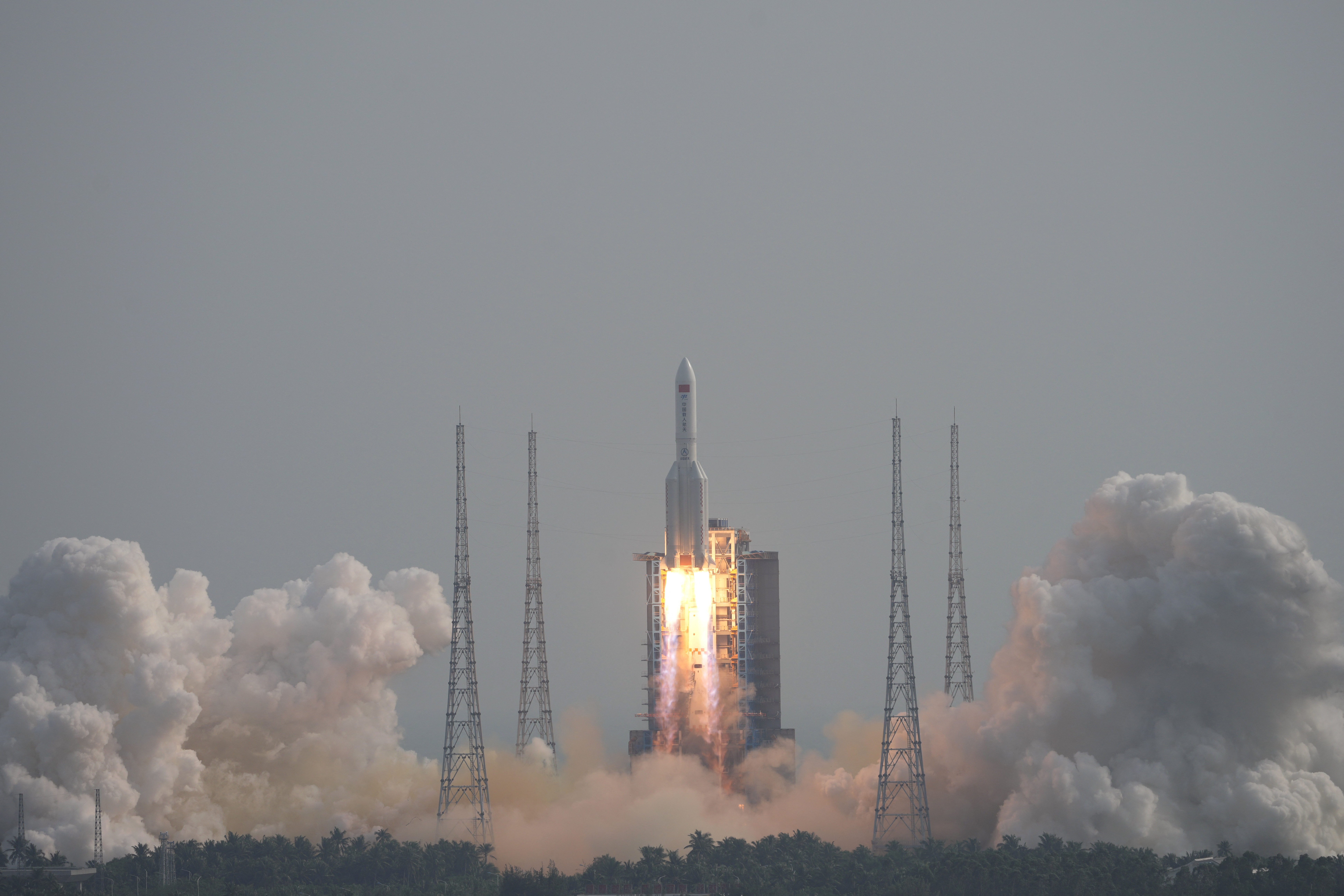 A Long March-5B Y4 rocket, carrying the Mengtian lab module for China's under-construction space station Tiangong, takes off from Wenchang Spacecraft Launch Site in Hainan province, China October 31, 2022. China Daily via REUTERS ATTENTION EDITORS - THIS IMAGE WAS PROVIDED BY A THIRD PARTY. CHINA OUT. NO COMMERCIAL OR EDITORIAL SALES IN CHINA