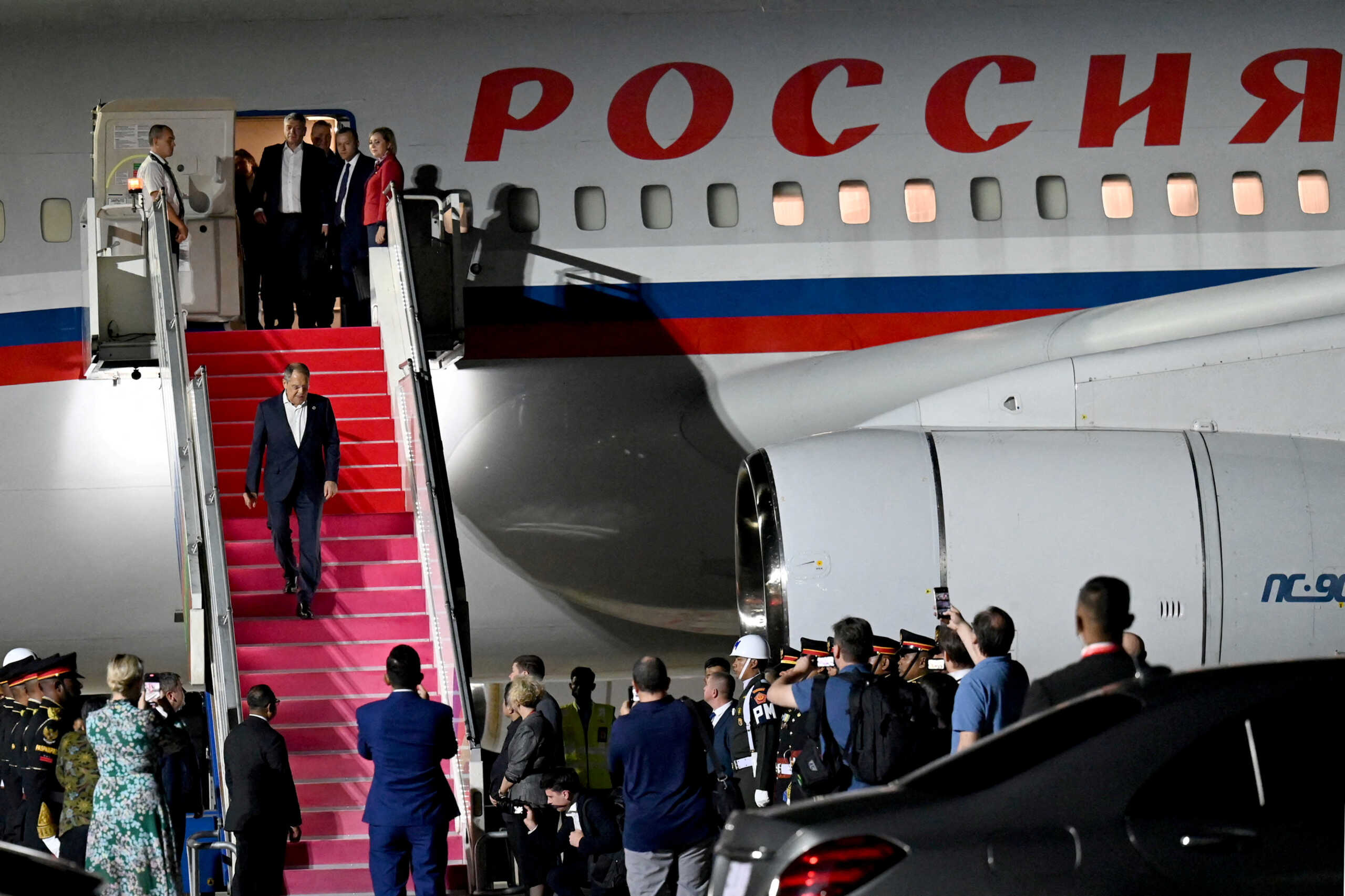 FILE PHOTO: Russian Foreign Minister Sergey Lavrov arrives at Ngurah Rai International airport at Tuban, Badung regency, Indonesia resort island of Bali, November 13, 2022. Sonny Tumbelaka