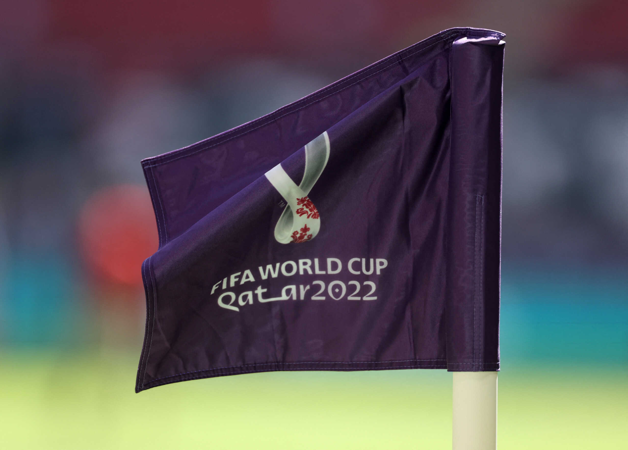 Soccer Football - FIFA World Cup Qatar 2022 - Group F - Morocco v Croatia - Al Bayt Stadium, Al Khor, Qatar - November 23, 2022 General view of a World Cup branded corner flag inside the stadium before the match REUTERS