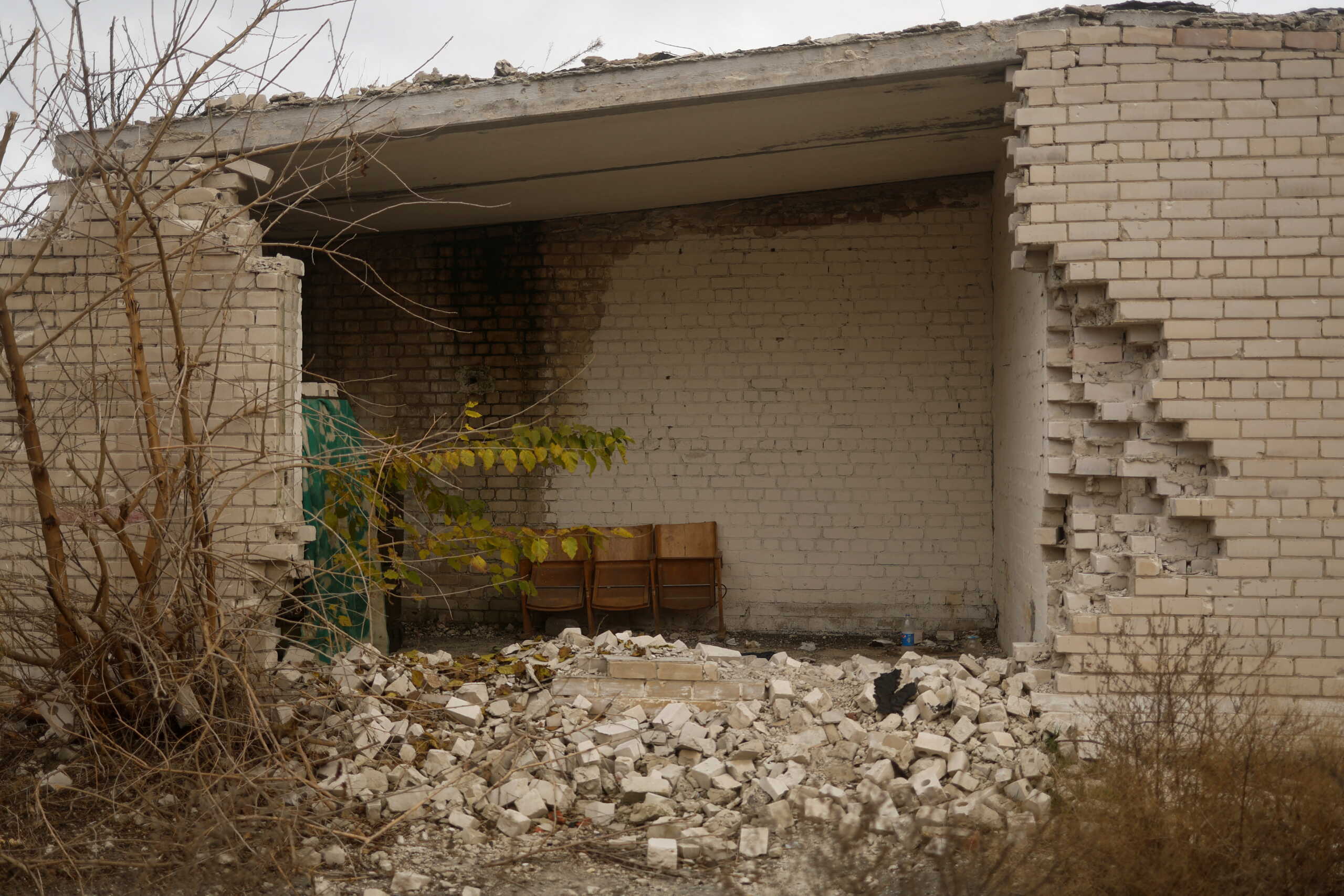 A view shows chairs at a former position of Russian soldiers in the village of Blahodatne, retaken by the Ukrainian Armed Forces a day ago, amid Russia's attack on Ukraine, in Kherson region, Ukraine November 11, 2022.  REUTERS
