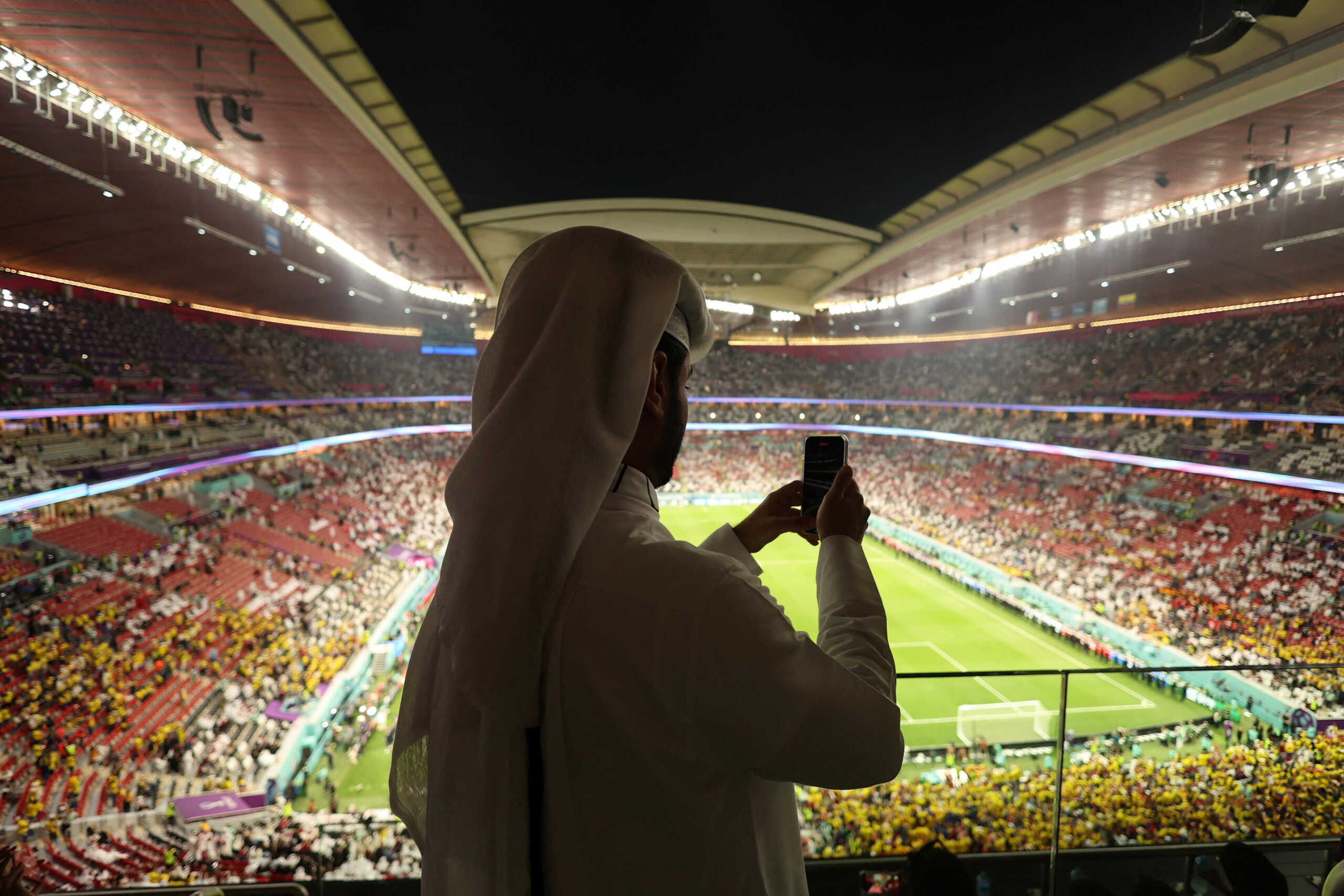 Soccer Football - FIFA World Cup Qatar 2022 - Group A - Qatar v Ecuador - Al Bayt Stadium, Al Khor, Qatar - November 20, 2022 A fan inside the stadium before the match REUTERS