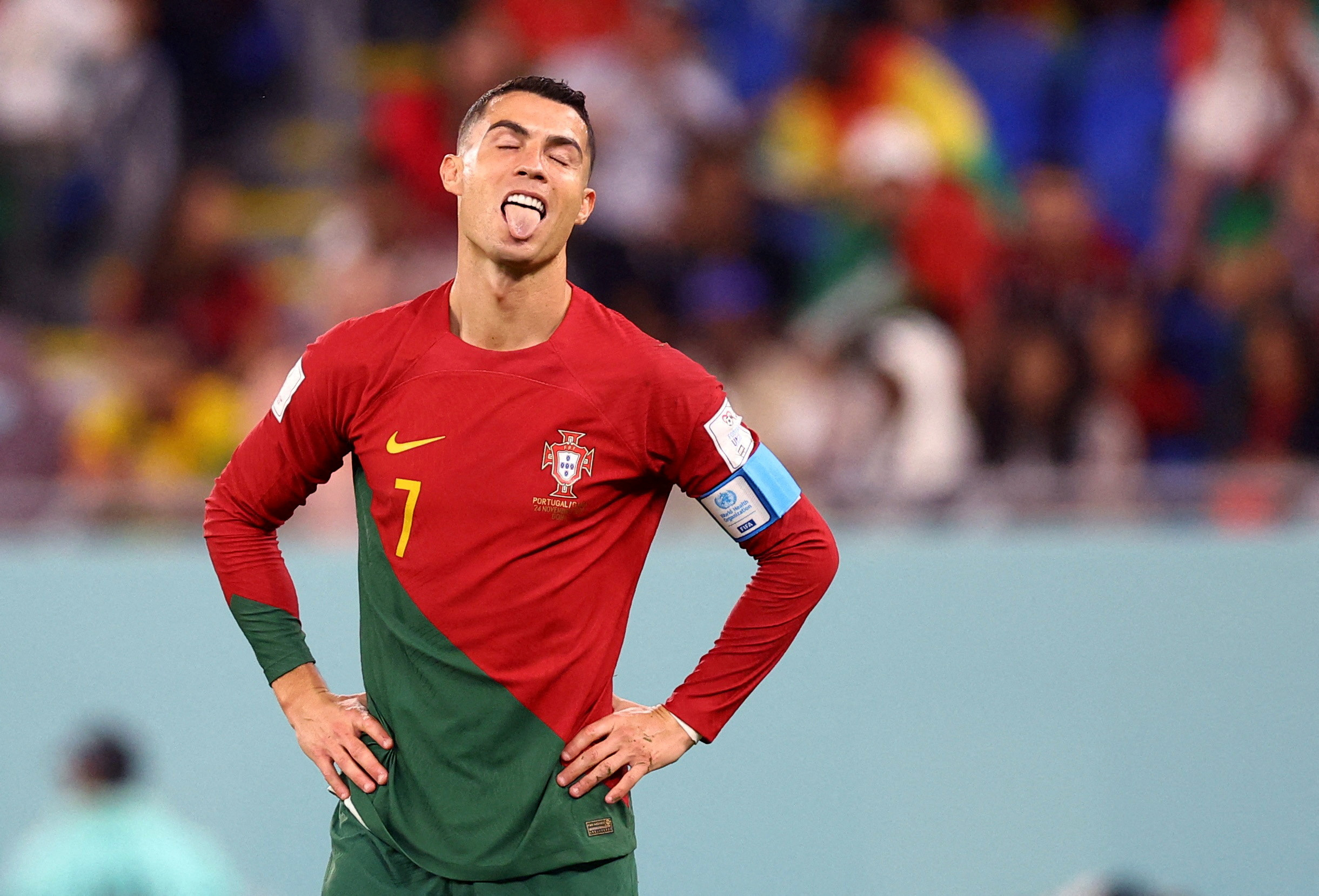 Soccer Football - FIFA World Cup Qatar 2022 - Group H - Portugal v Ghana - Stadium 974, Doha, Qatar - November 24, 2022  Portugal's Cristiano Ronaldo reacts REUTERS