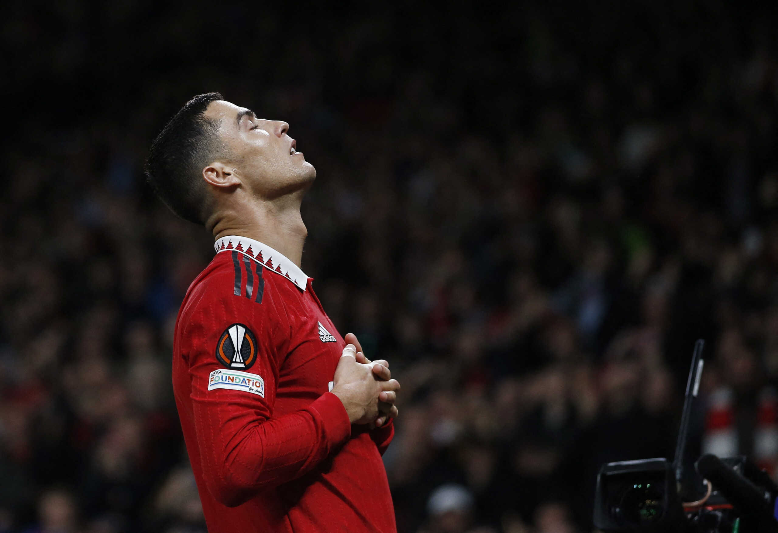 Soccer Football - Europa League - Group E - Manchester United v Sheriff Tiraspol - Old Trafford, Manchester, Britain - October 27, 2022 Manchester United's Cristiano Ronaldo celebrates scoring their third goal REUTERS