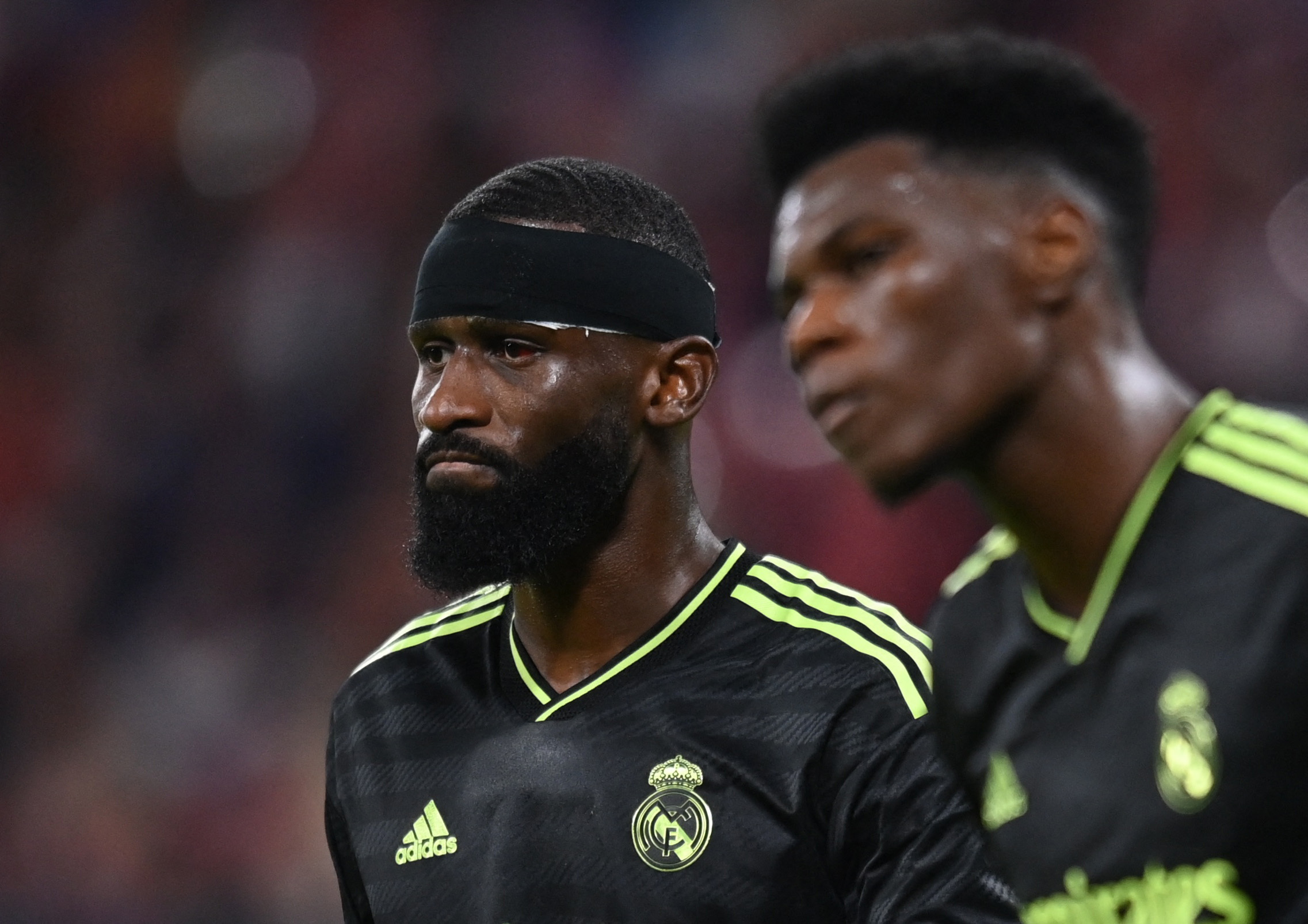 Soccer Football - Champions League - Group F - RB Leipzig v Real Madrid - Red Bull Arena, Leipzig, Germany - October 25, 2022 Real Madrid's Antonio Rudiger reacts REUTERS