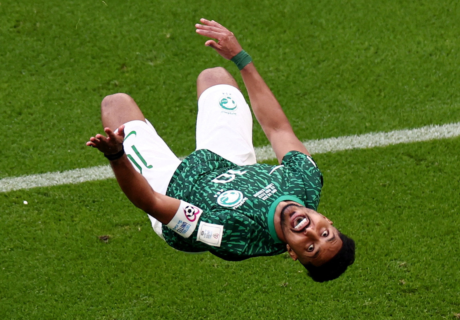 Soccer Football - FIFA World Cup Qatar 2022 - Group C - Argentina v Saudi Arabia - Lusail Stadium, Lusail, Qatar - November 22, 2022  Saudi Arabia's Salem Al-Dawsari celebrates scoring their second goal REUTERS