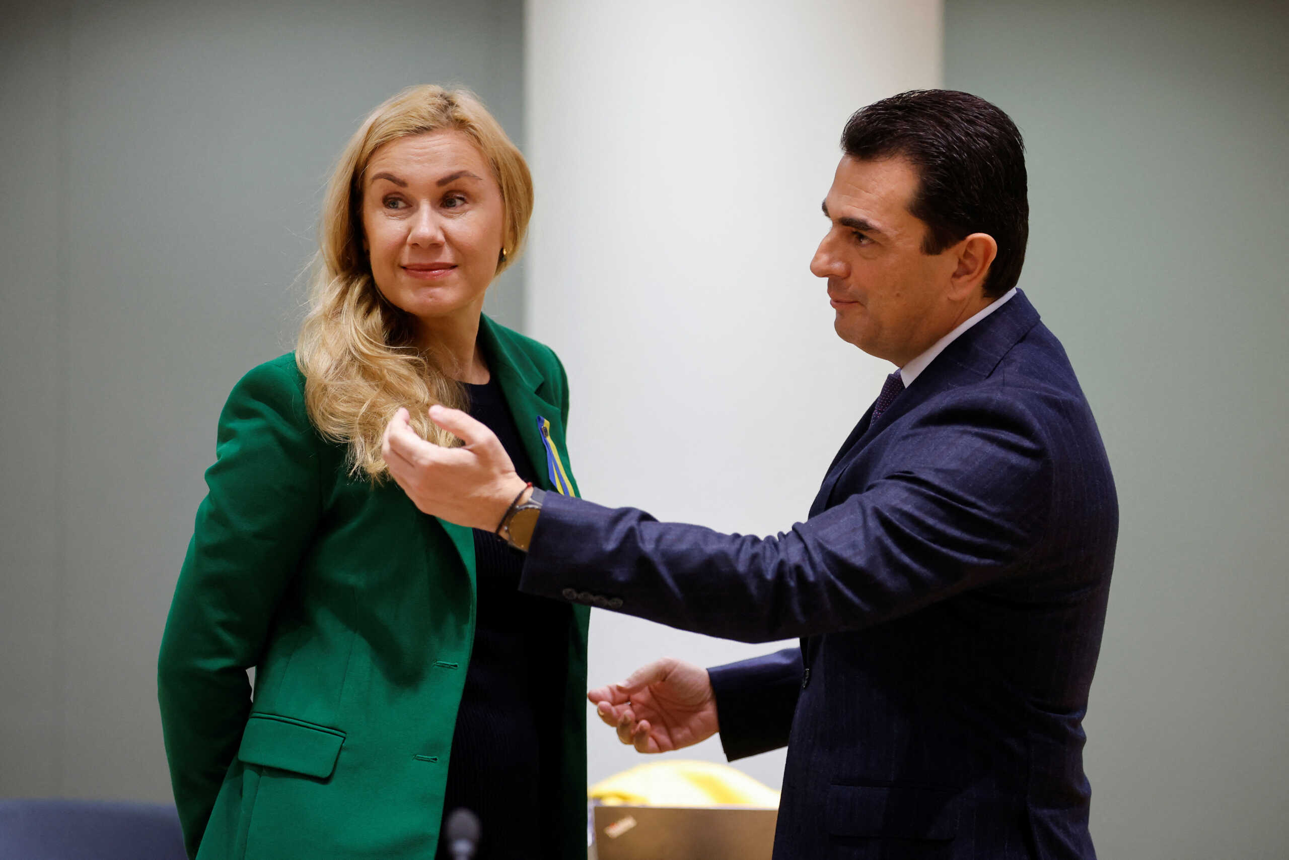 Greek Energy Minister Konstantinos Skrekas and European Commissioner for Energy Kadri Simson attend a European Union energy ministers meeting on high energy prices, in Brussels, Belgium November 24, 2022. REUTERS