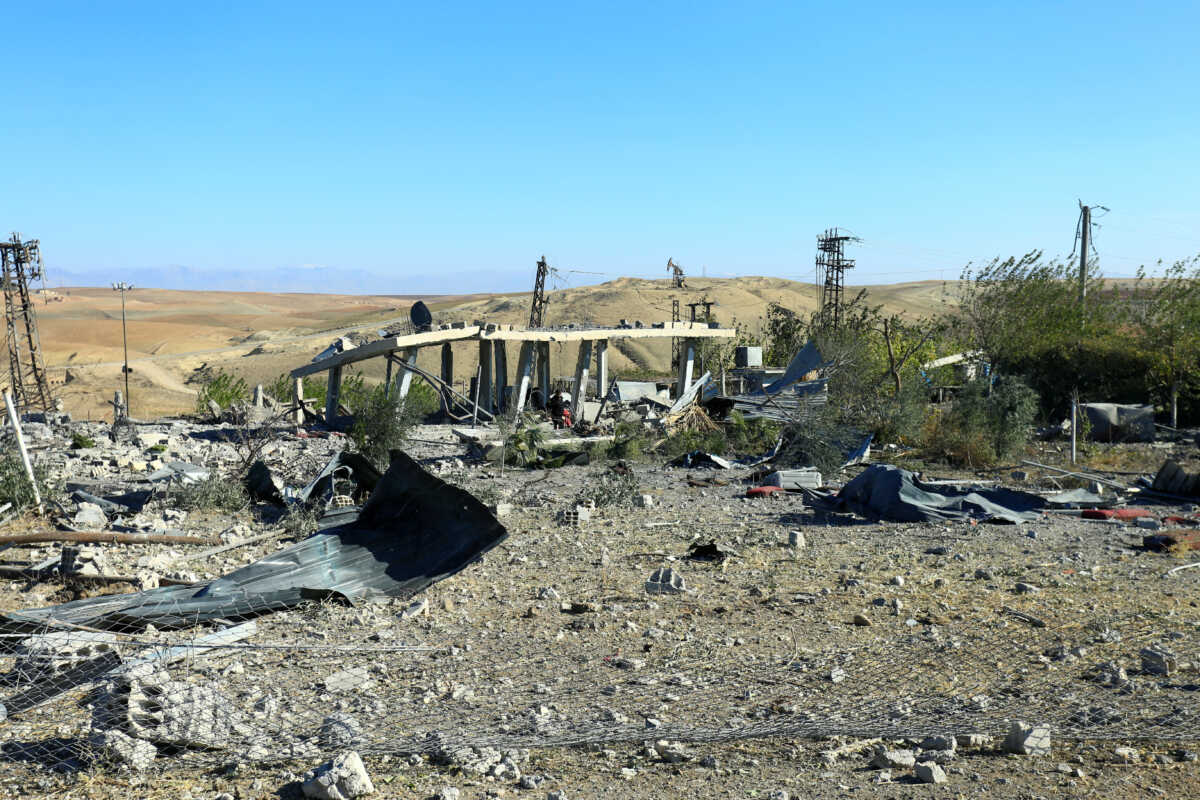 FILE PHOTO: A view shows the aftermath of airstrikes, which Turkey's defence ministry says it carried out, in Derik, Syria, November 20, 2022. North Press Agency