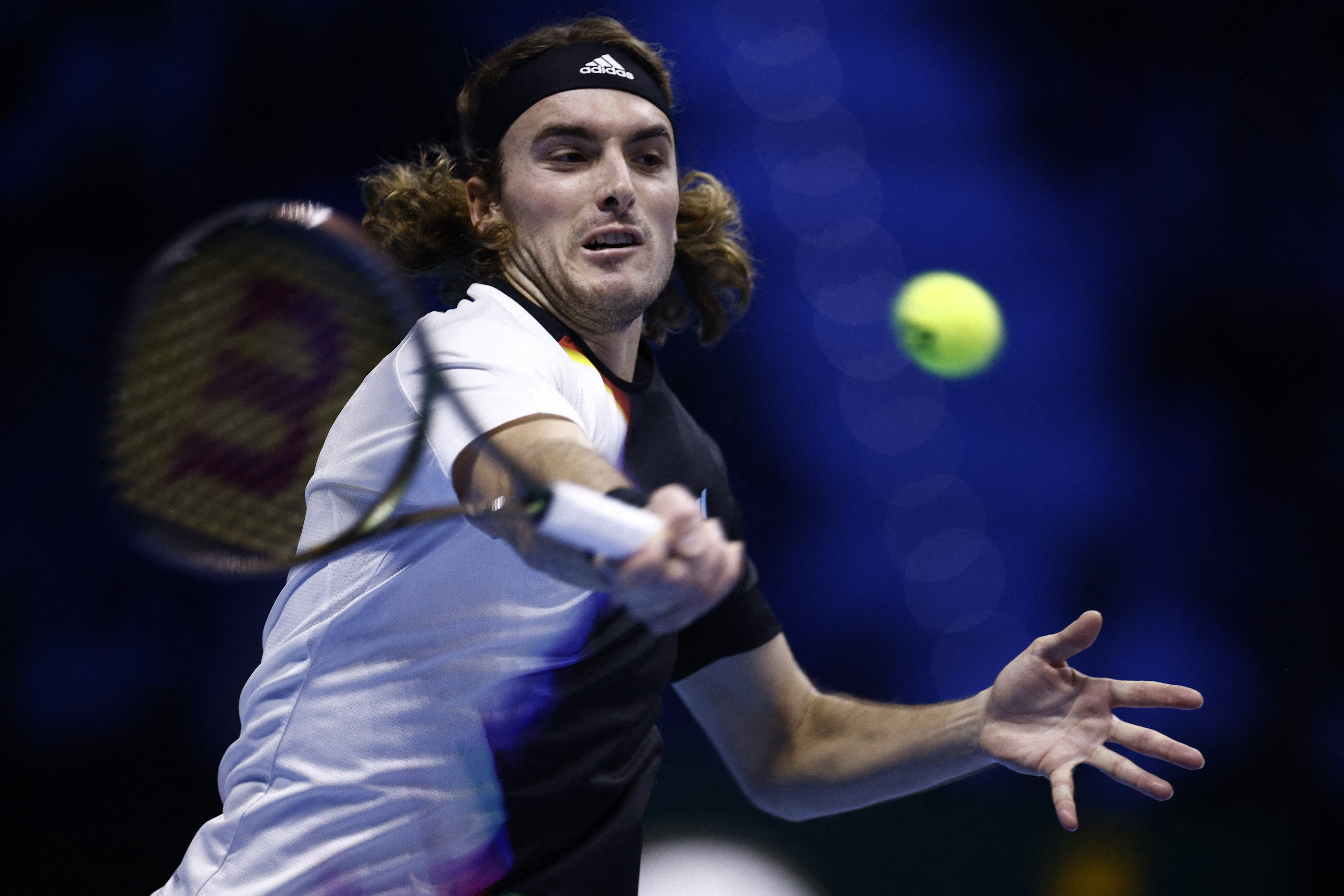 Tennis - ATP Finals Turin - Pala Alpitour, Turin, Italy - November 18, 2022 Greece's Stefanos Tsitsipas in action during his group stage match against Russia's Andrey Rublev REUTERS