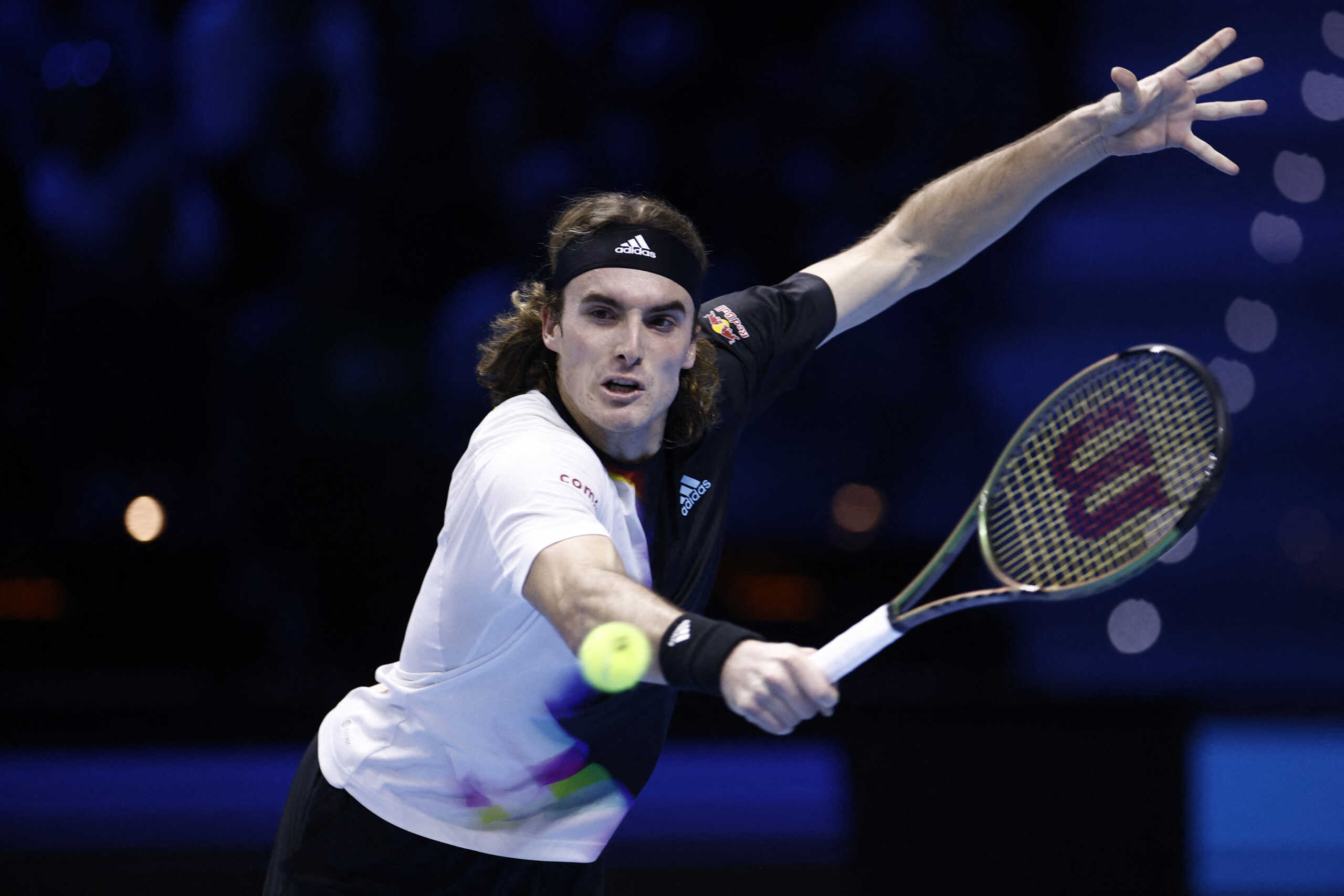 Tennis - ATP Finals Turin - Pala Alpitour, Turin, Italy - November 14, 2022  Greece's Stefanos Tsitsipas in action during his group stage match against Serbia's Novak Djokovic REUTERS