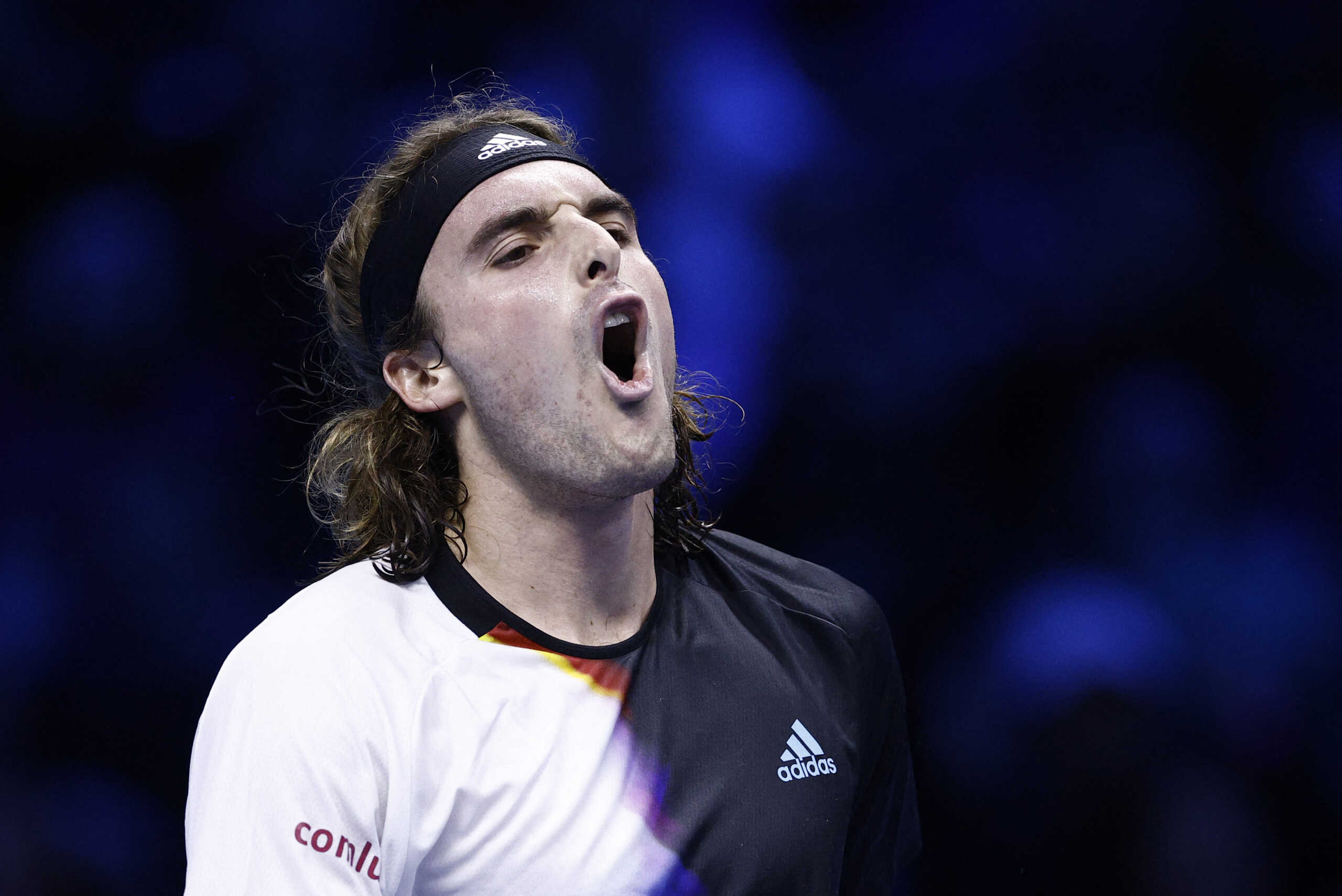 Tennis - ATP Finals Turin - Pala Alpitour, Turin, Italy - November 16, 2022  Greece's Stefanos Tsitsipas reacts during his group stage match against Russia's Daniil Medvedev REUTERS