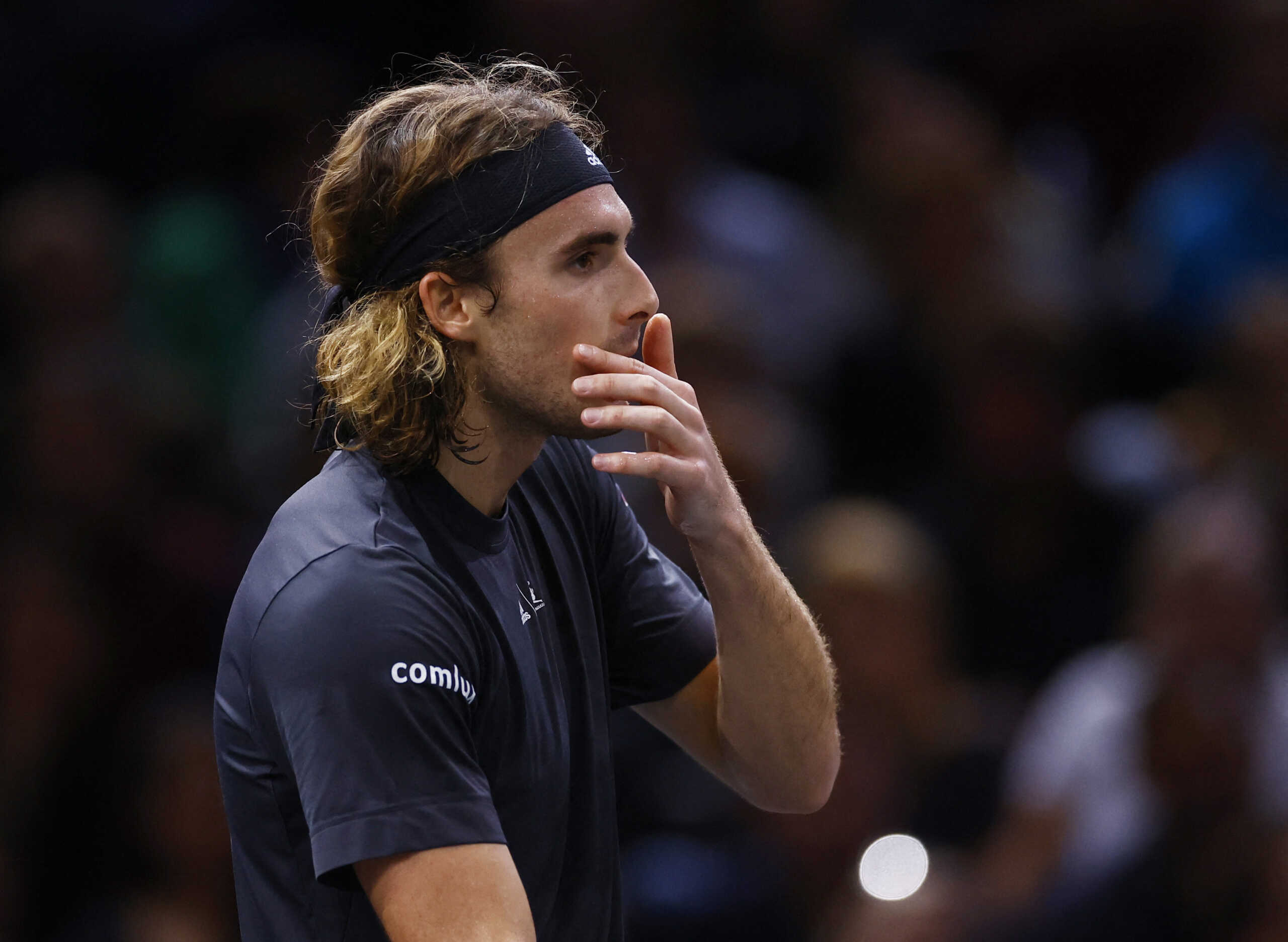 Tennis - ATP Masters 1000 - Paris Masters - Accor Arena, Paris, France - November 5, 2022 Greece's Stefanos Tsitsipas reacts during his semi final match against Serbia's Novak Djokovic REUTERS