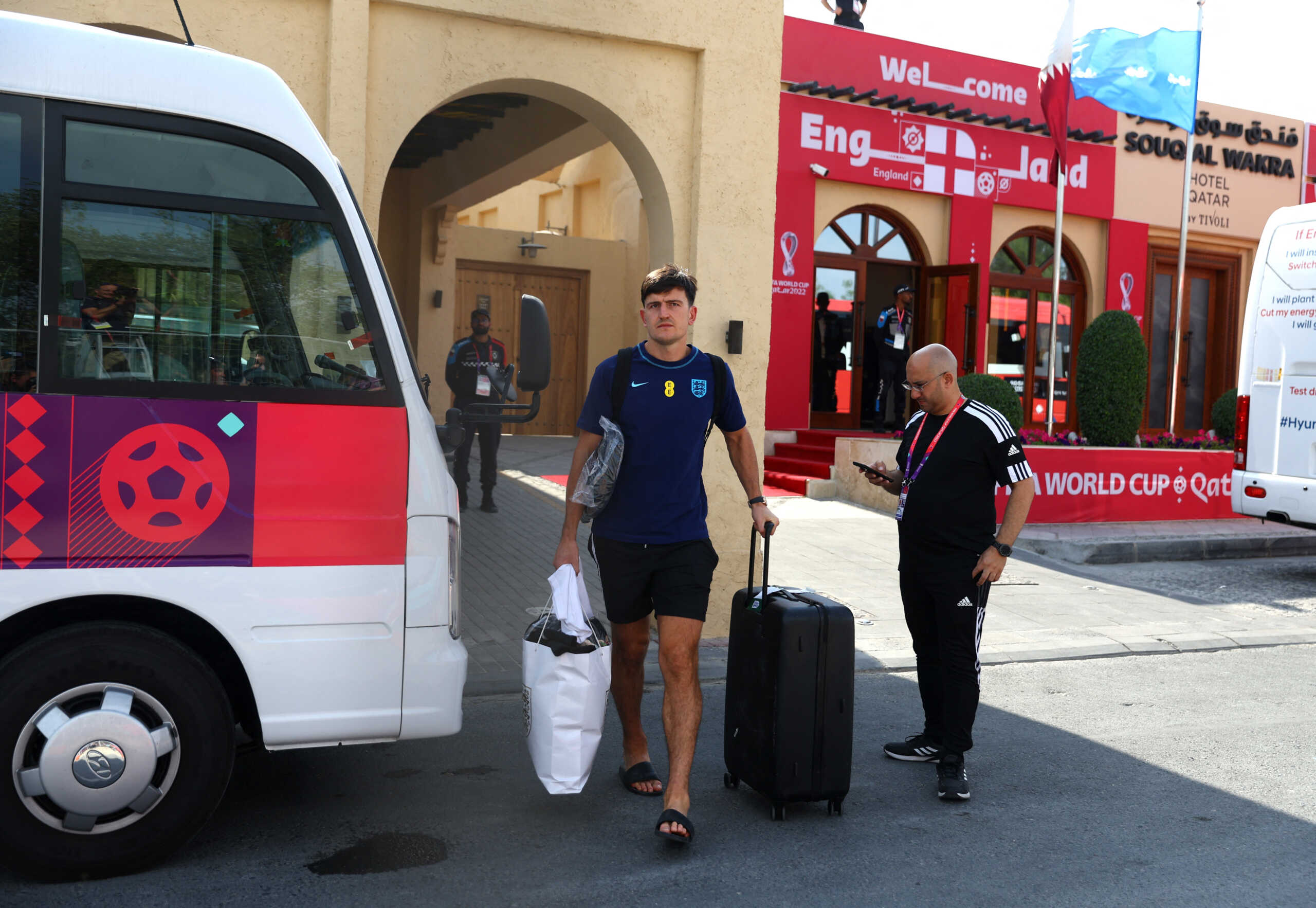 Soccer Football - FIFA World Cup Qatar 2022 - England depart from Qatar after losing their quarter final match against France - Al Wakrah, Qatar - December 11, 2022 England's Harry Maguire leaves the hotel REUTERS
