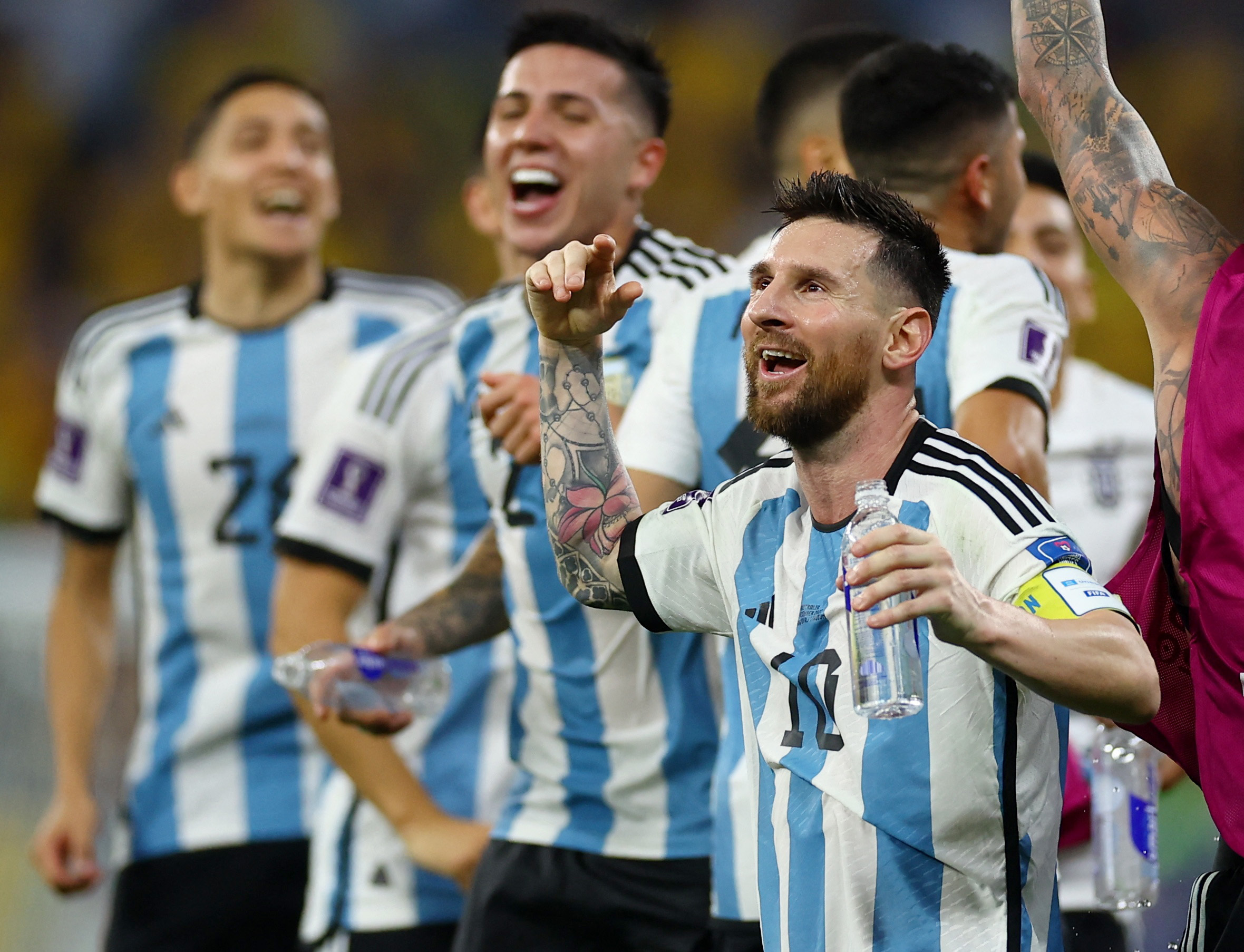 Soccer Football - FIFA World Cup Qatar 2022 - Round of 16 - Argentina v Australia - Ahmad bin Ali Stadium, Al Rayyan, Qatar - December 4, 2022 Argentina's Lionel Messi celebrates after the match as Argentina progress to the quarter finals REUTERS