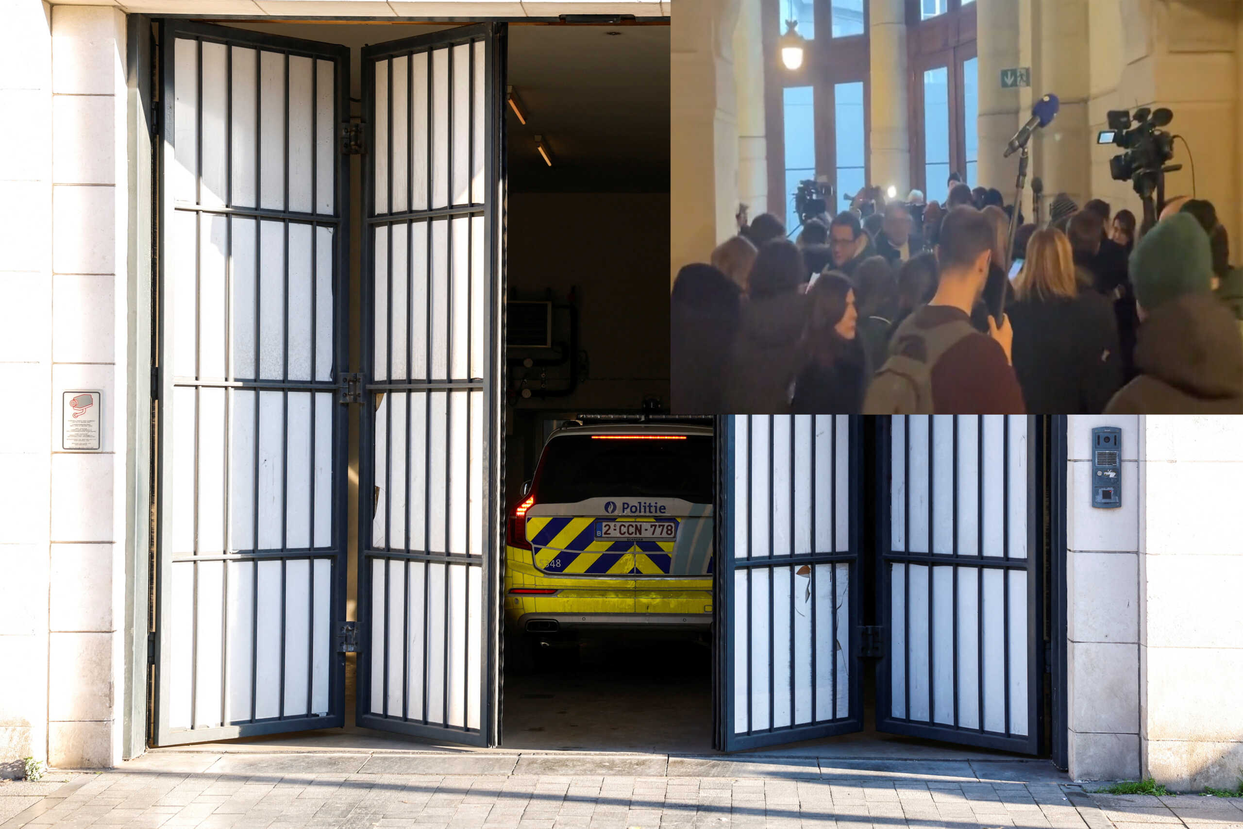 A police car arrives at a court in Brussels, Belgium, December 14, 2022. REUTERS