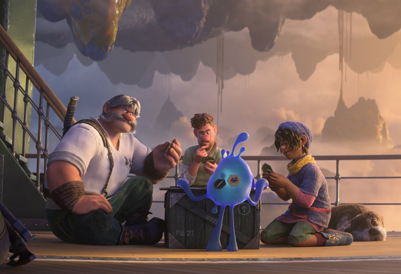 THREE GENERATIONS AND A BLUE BLOB -- Walt Disney Animation Studios’ original action-packed comedy adventure “Strange World” introduces three generations of Clades, a family that comes together in the midst of an uncharted, treacherous land alongside a motley crew that includes a slew of ravenous creatures, a three-legged dog and a mischievous blob called Splat. The voice cast includes Jake Gyllenhaal as Searcher Clade, a family man who finds himself out of his element on an unpredictable mission; Dennis Quaid as Searcher’s larger-than-life explorer father, Jaeger; and Jaboukie Young-White as Searcher’s 16-year-old son, Ethan, who longs for adventure. Helmed by Don Hall (Oscar®-winning “Big Hero 6,” “Raya and the Last Dragon”) and co-director