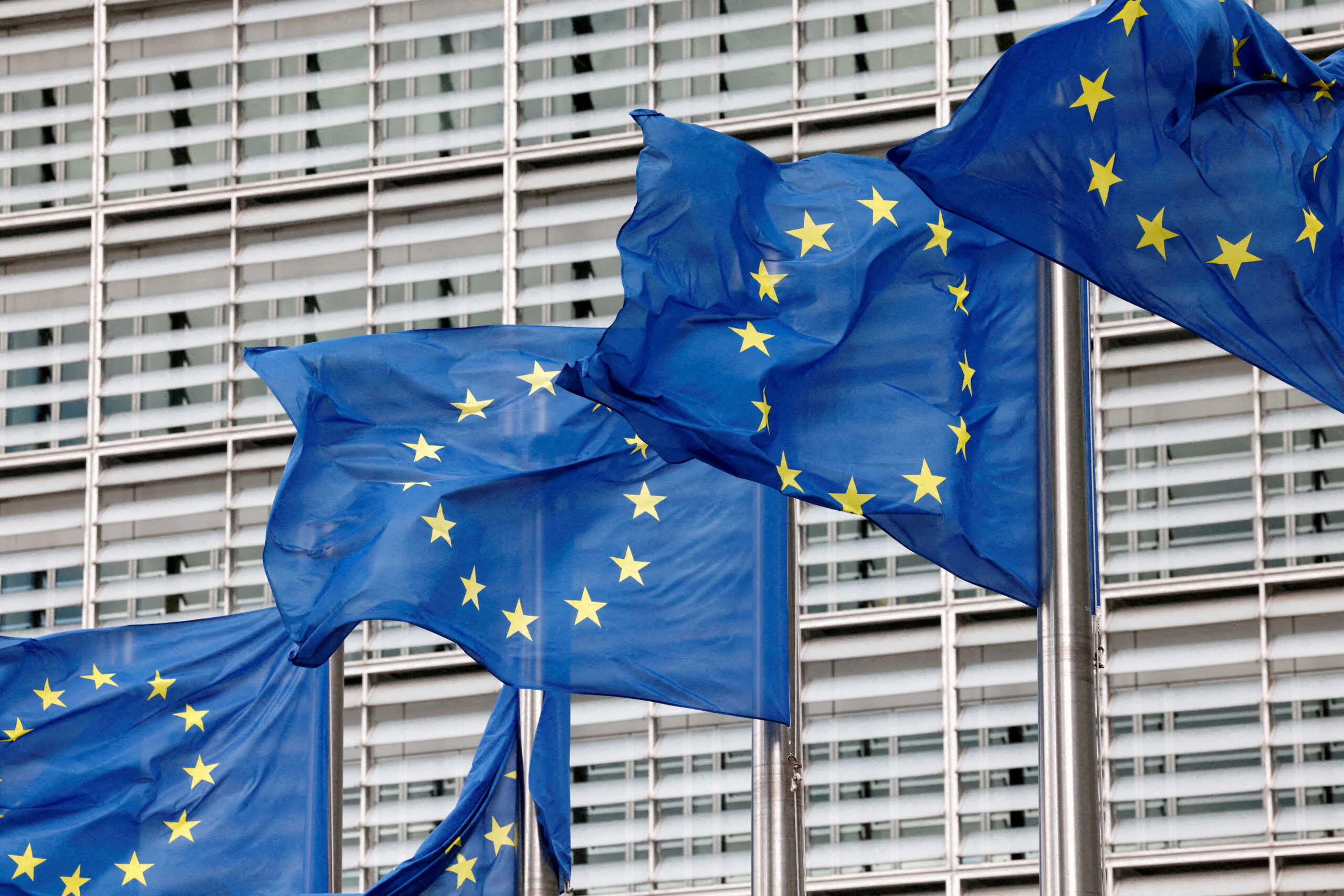 FILE PHOTO: European Union flags flutter outside the EU Commission headquarters in Brussels, Belgium, September 28, 2022. REUTERS