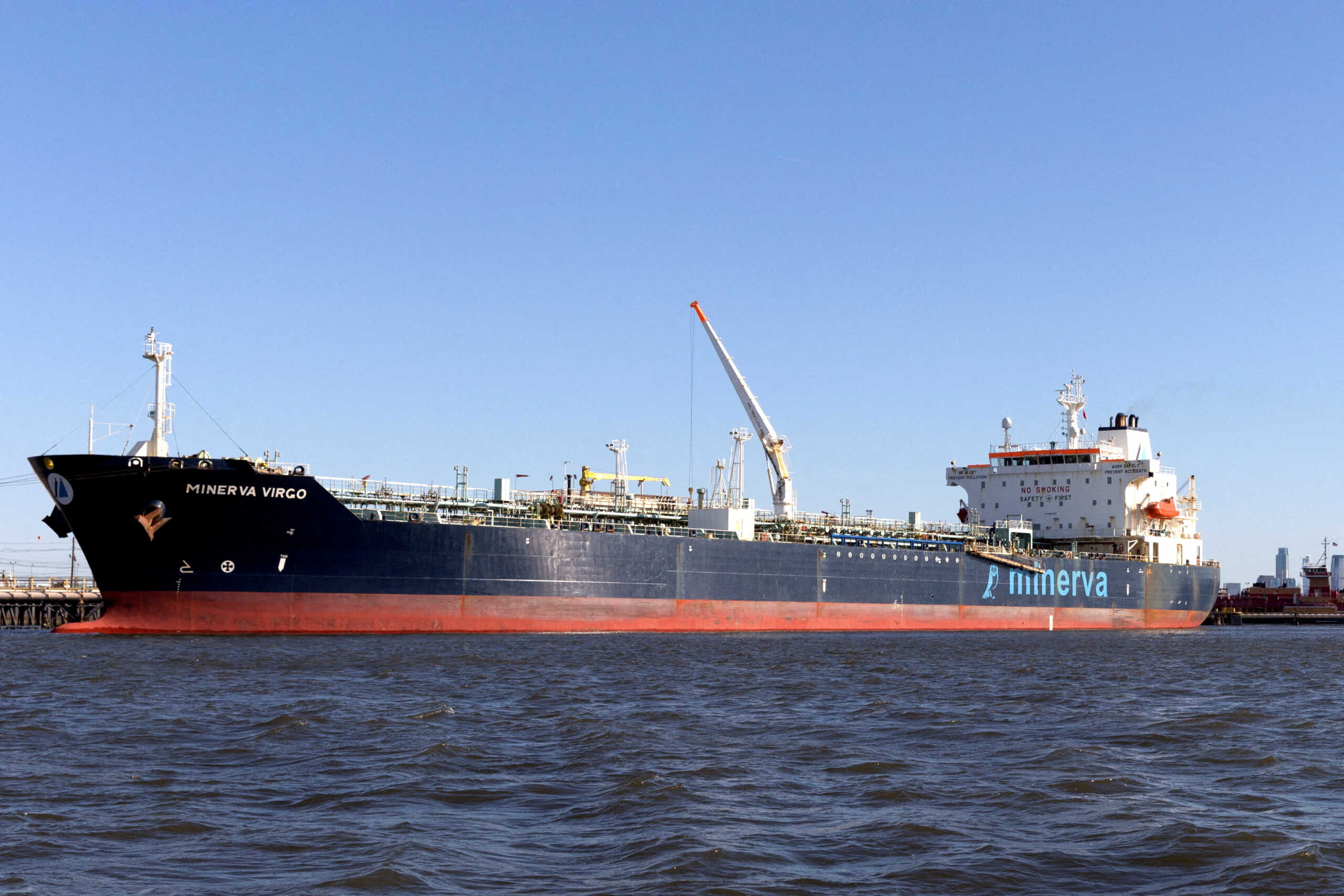 FILE PHOTO: The oil tanker Minerva Virgo, docked at the oil terminal, is seen after leaving a Russian port around the time that nation invaded Ukraine in late February, since U.S. President Joe Biden on March 8 banned the importation of Russian energy, giving buyers until late April to wind down purchases, as several tankers linked to Russian oil are still in and around U.S. waters, according to Refinitiv data, at Bayonne New Jersey, U.S., March 22, 2022.  REUTERS