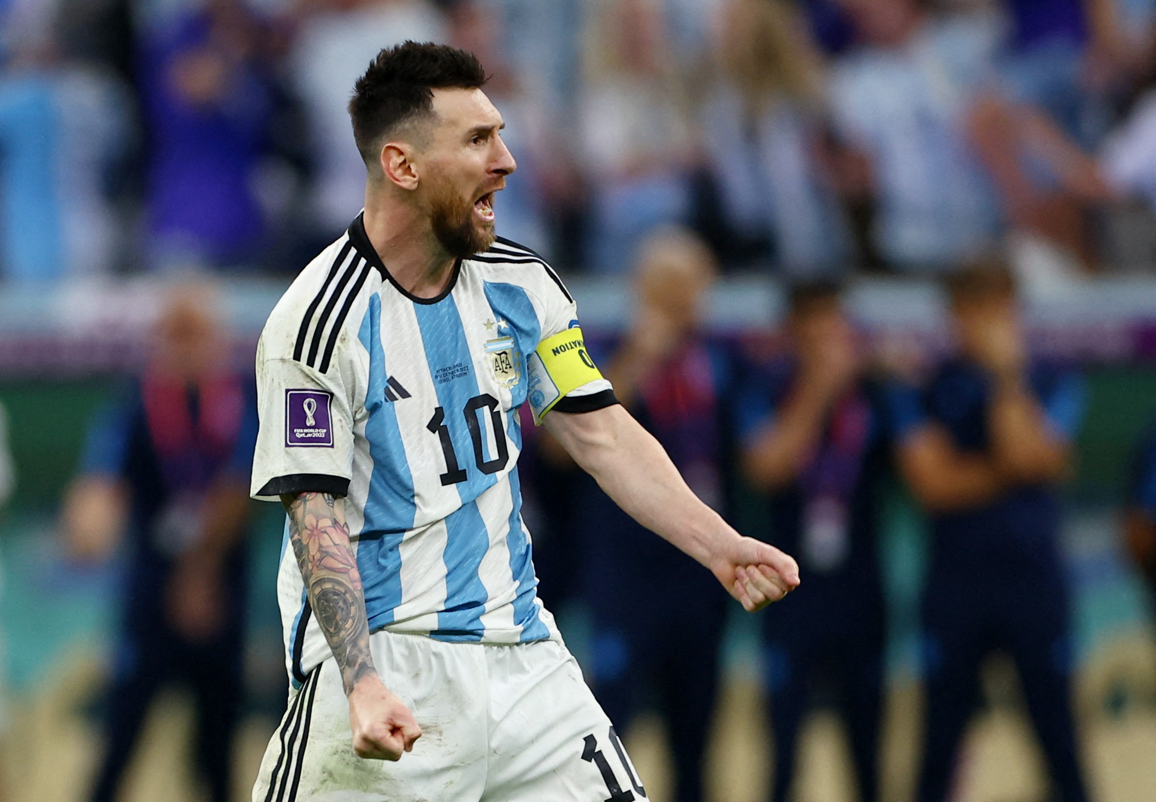 Soccer Football - FIFA World Cup Qatar 2022 - Quarter Final - Netherlands v Argentina - Lusail Stadium, Lusail, Qatar - December 10, 2022 Argentina's Lionel Messi celebrates qualifying for the semi finals REUTERS