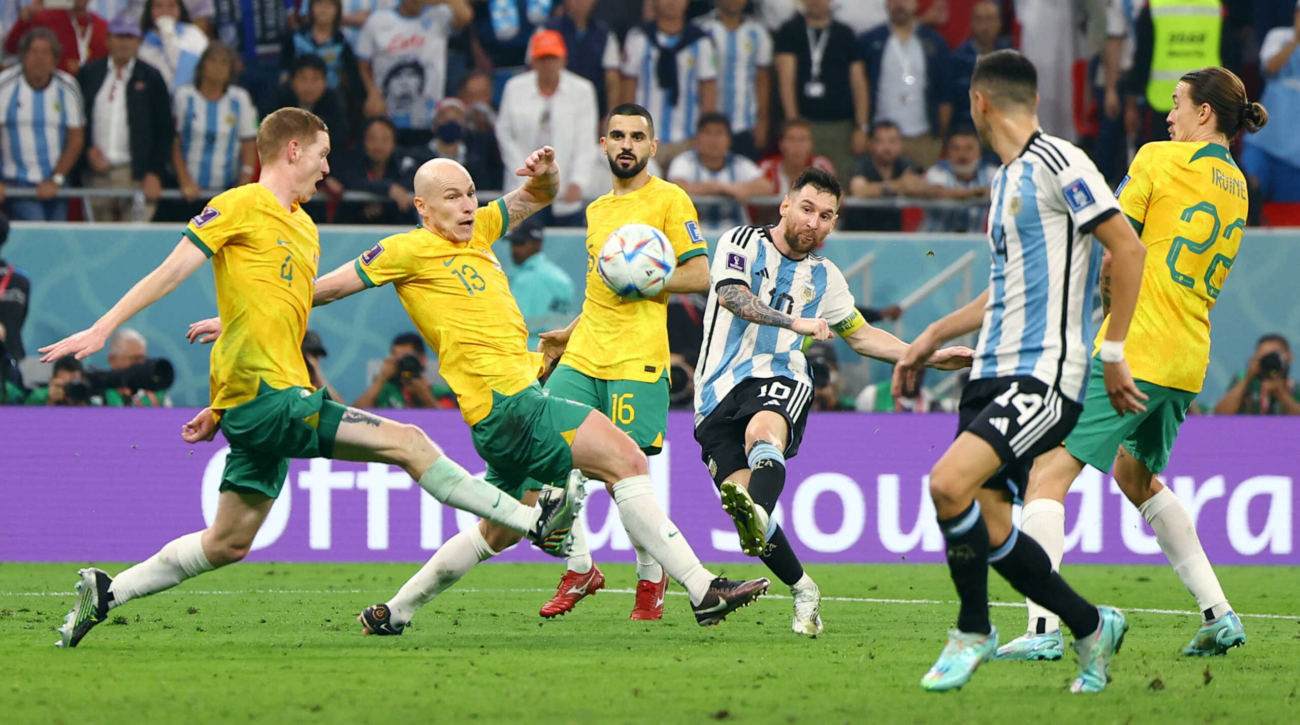 Soccer Football - FIFA World Cup Qatar 2022 - Round of 16 - Argentina v Australia - Ahmad bin Ali Stadium, Al Rayyan, Qatar - December 3, 2022 Argentina's Lionel Messi shoots at goal REUTERS