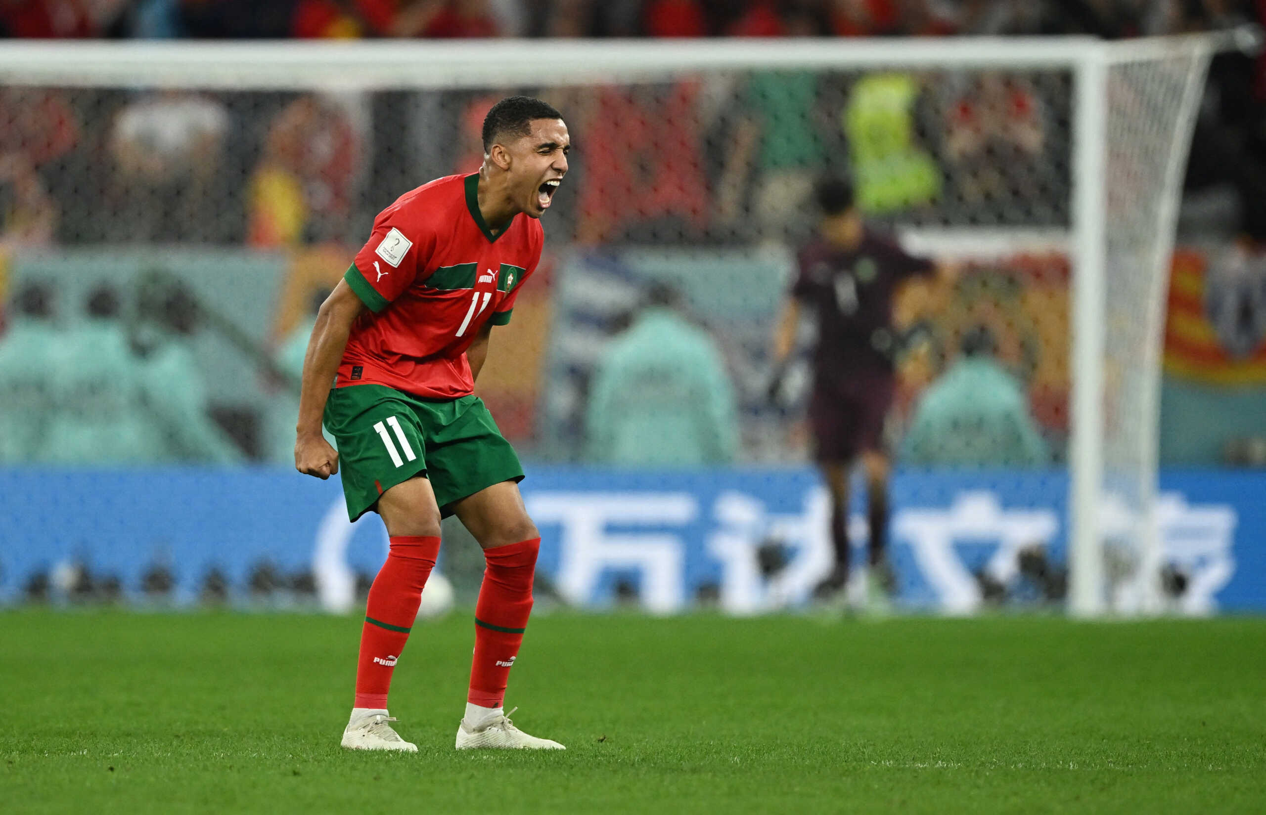 Soccer Football - FIFA World Cup Qatar 2022 - Round of 16 - Morocco v Spain - Education City Stadium, Al Rayyan, Qatar - December 6, 2022 Morocco's Abdelhamid Sabiri celebrates scoring a penalty during the penalty shootout REUTERS