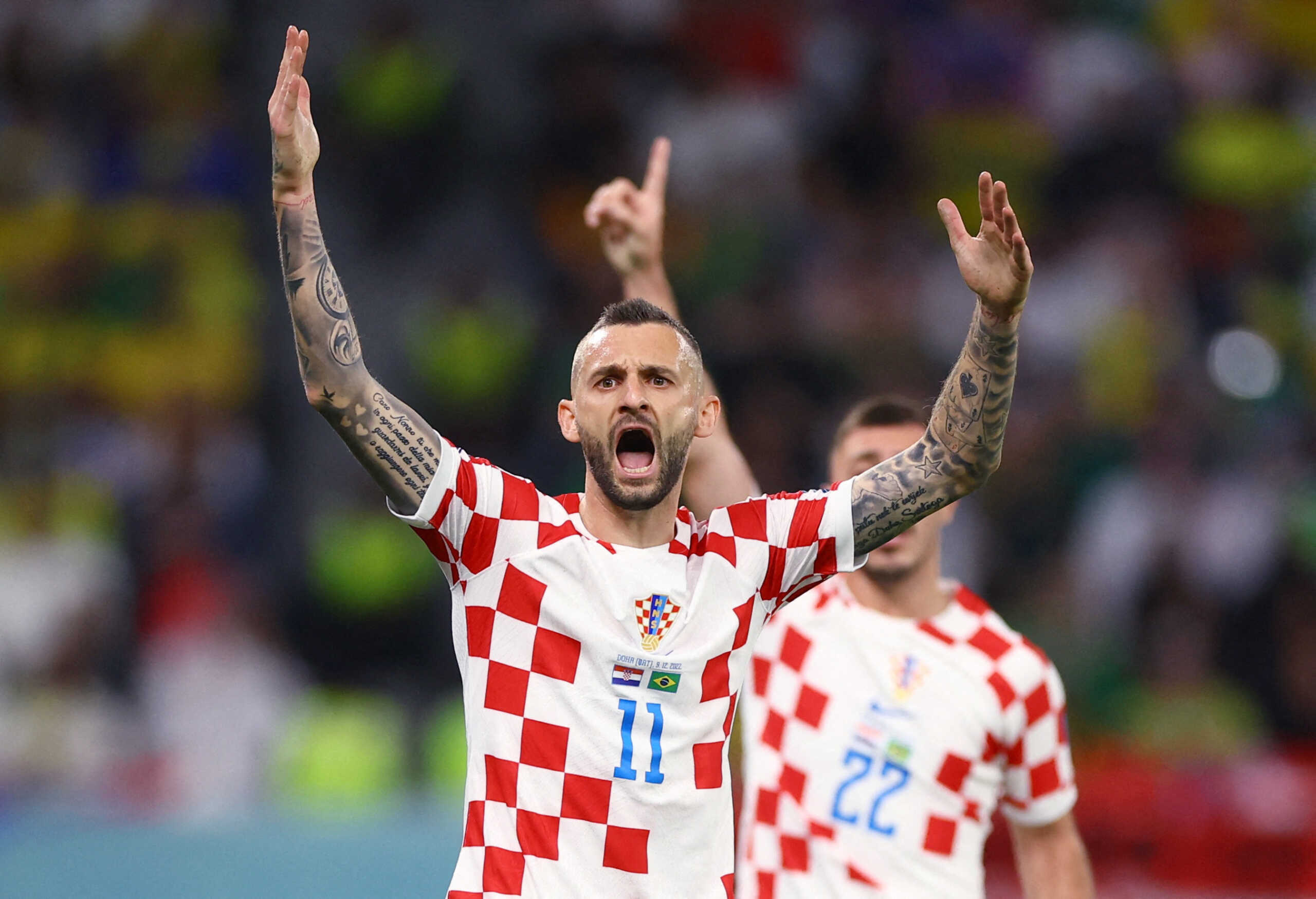 Soccer Football - FIFA World Cup Qatar 2022 - Quarter Final - Croatia v Brazil - Education City Stadium, Doha, Qatar - December 9, 2022 Croatia's Marcelo Brozovic reacts REUTERS
