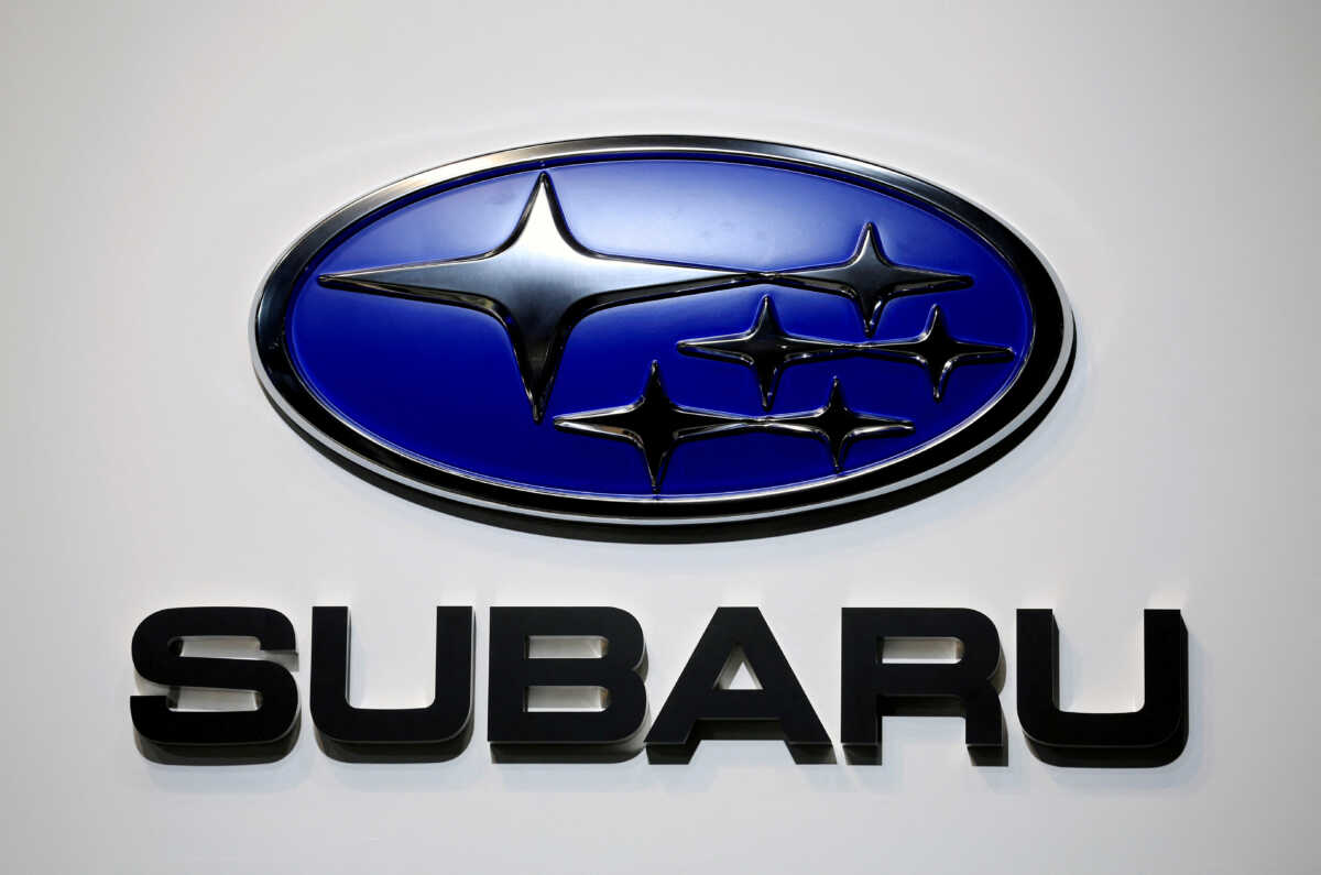 FILE PHOTO: A Subaru logo is displayed at the Tokyo Motor Show, in Tokyo, Japan October 23, 2019. REUTERS