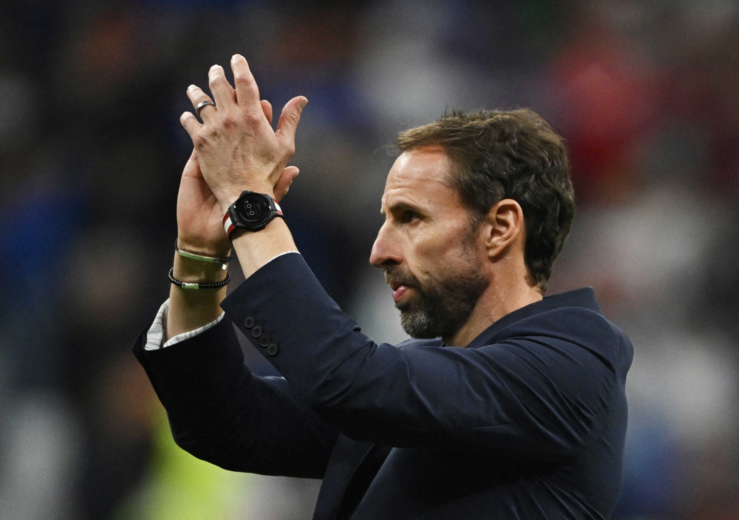 Soccer Football - FIFA World Cup Qatar 2022 - Quarter Final - England v France - Al Bayt Stadium, Al Khor, Qatar - December 11, 2022 England manager Gareth Southgate looks dejected after the match as England are eliminated from the World Cup REUTERS