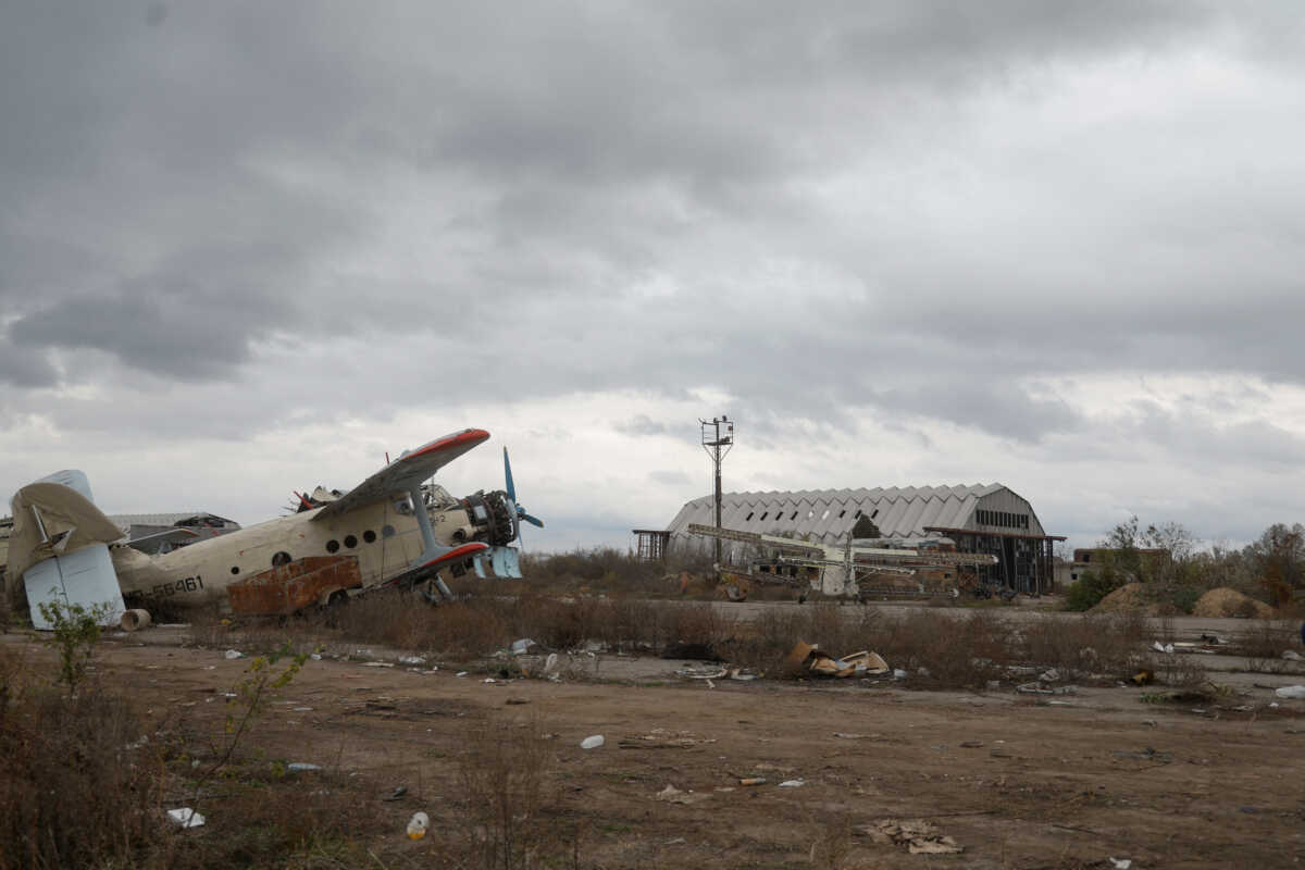 A view shows a destroyed old Antonov An-2 aircrafts at a compound of an international airport after Russia's retreat from Kherson, in Chornobaivka, outside of Kherson, Ukraine November 16, 2022.  REUTERS