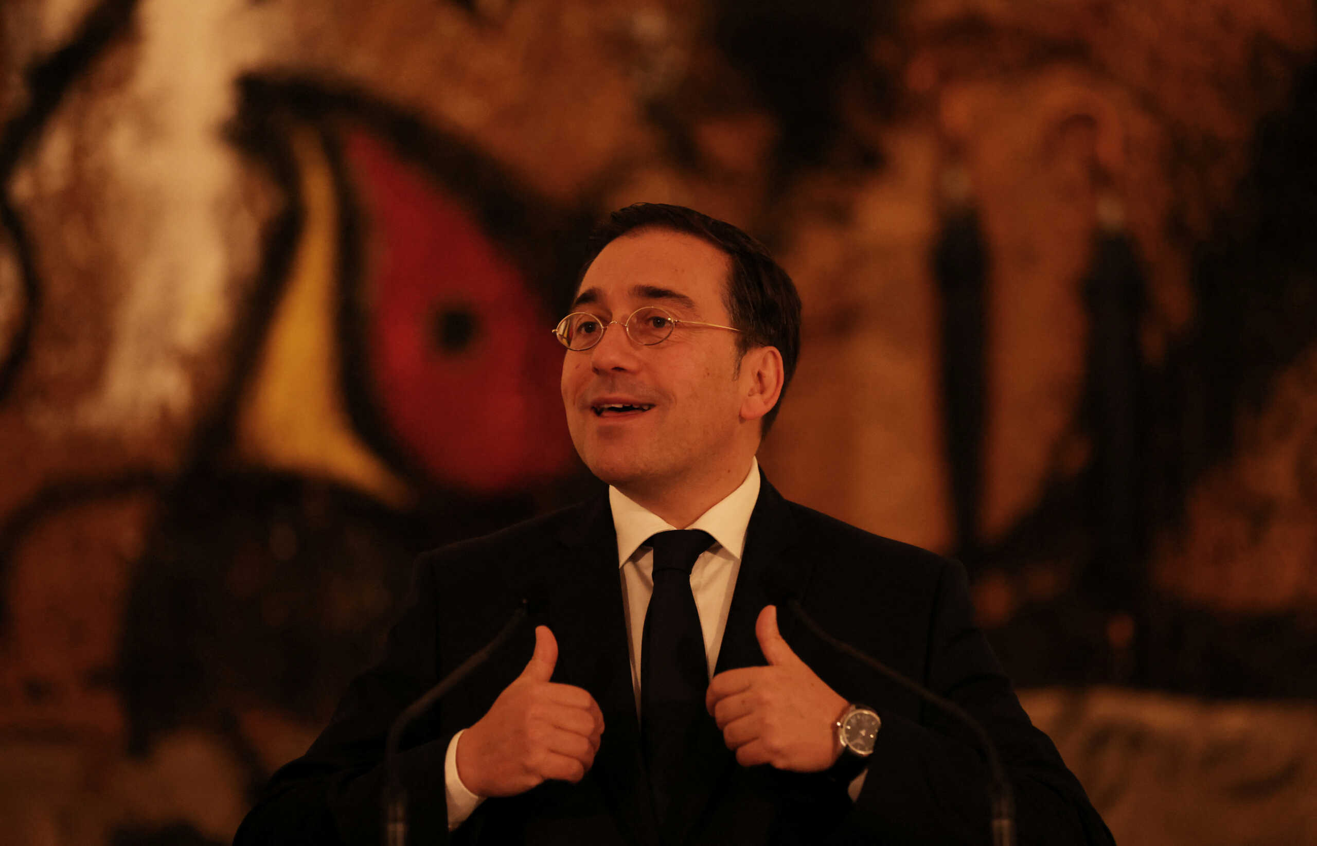 Spain's Foreign Minister Jose Manuel Albares gestures at a news conference during the 7th Regional Forum of the Union for the Mediterranean (UfM) in Barcelona, Spain November 24, 2022. REUTERS