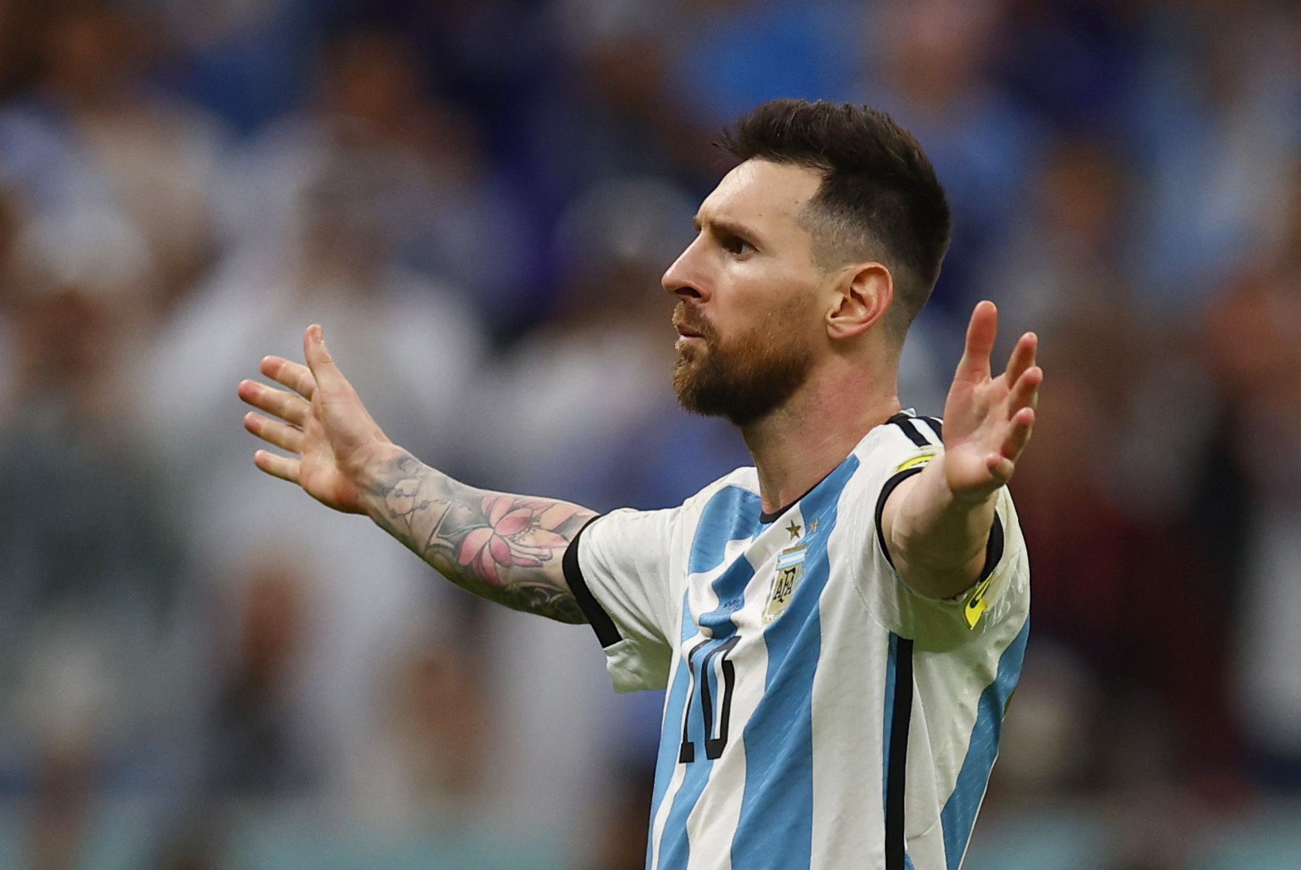 Soccer Football - FIFA World Cup Qatar 2022 - Quarter Final - Netherlands v Argentina - Lusail Stadium, Lusail, Qatar - December 10, 2022 Argentina's Lionel Messi celebrates after scoring his penalty during the shoot-out REUTERS