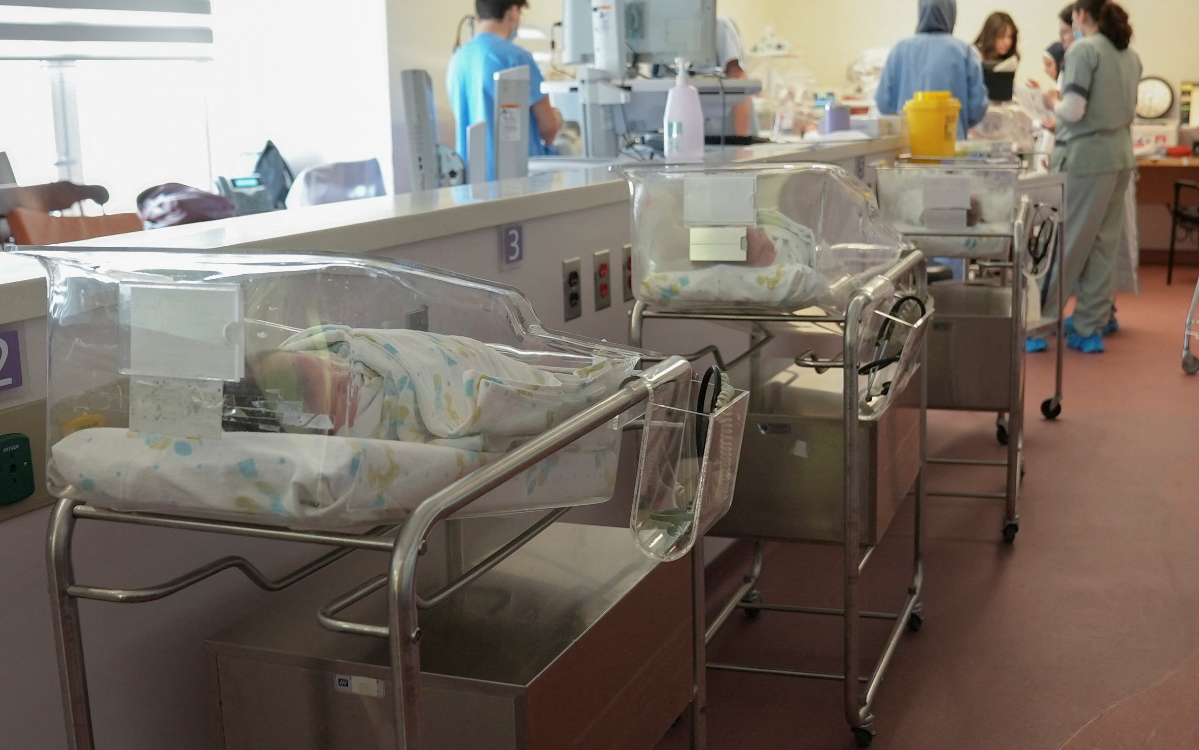 Newborn babies are seen inside cribs at a maternity ward in American University of Beirut Medical Center (AUBMC) as the world's population surged past 8 billion, according to the United Nations, in Beirut, Lebanon November 15, 2022. REUTERS
