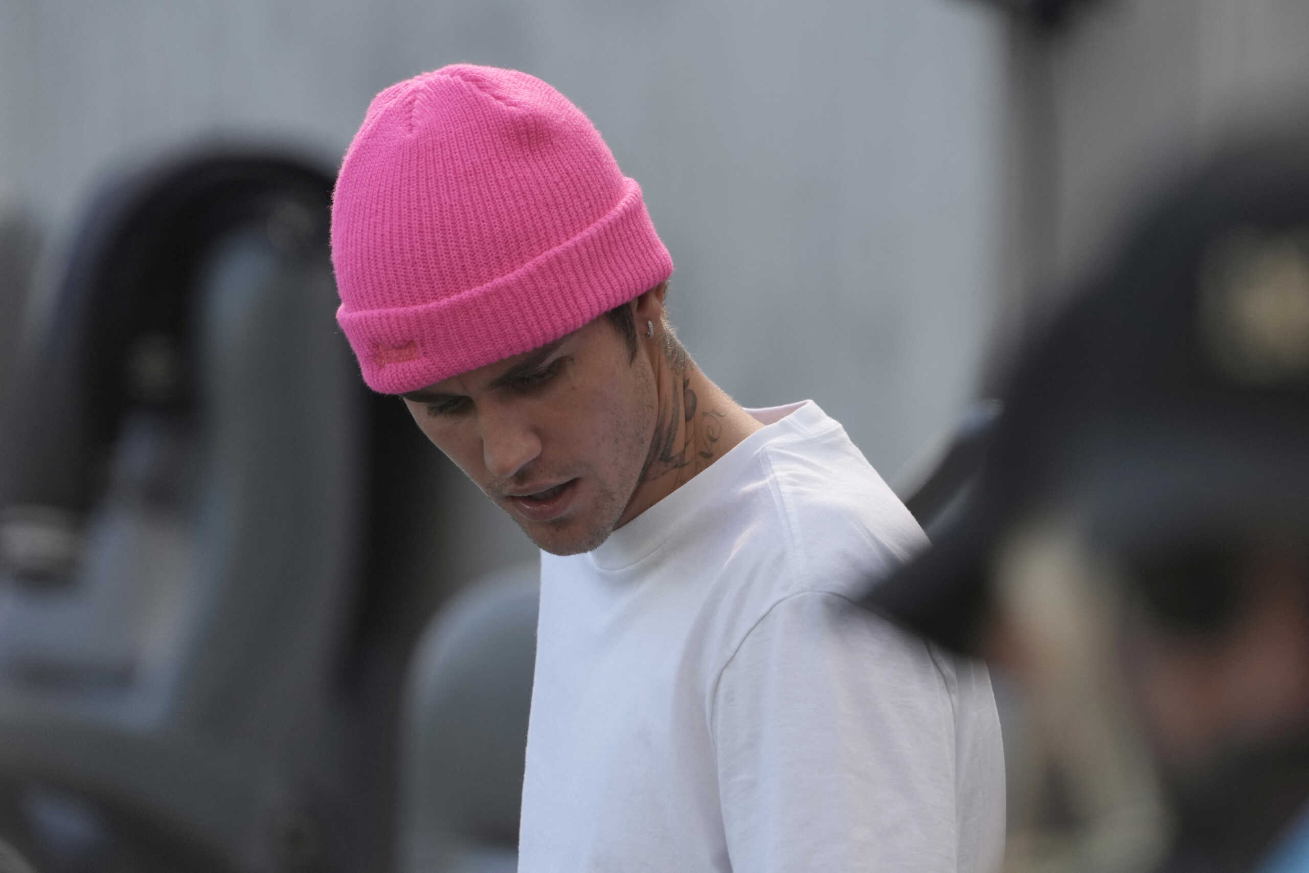 FILE PHOTO: Nov 5, 2022; Los Angeles, California, US; Justin Bieber looks on during the first half of the match between Philadelphia Union and Los Angeles FC at Banc of California Stadium. Mandatory Credit: Kirby Lee-USA TODAY Sports