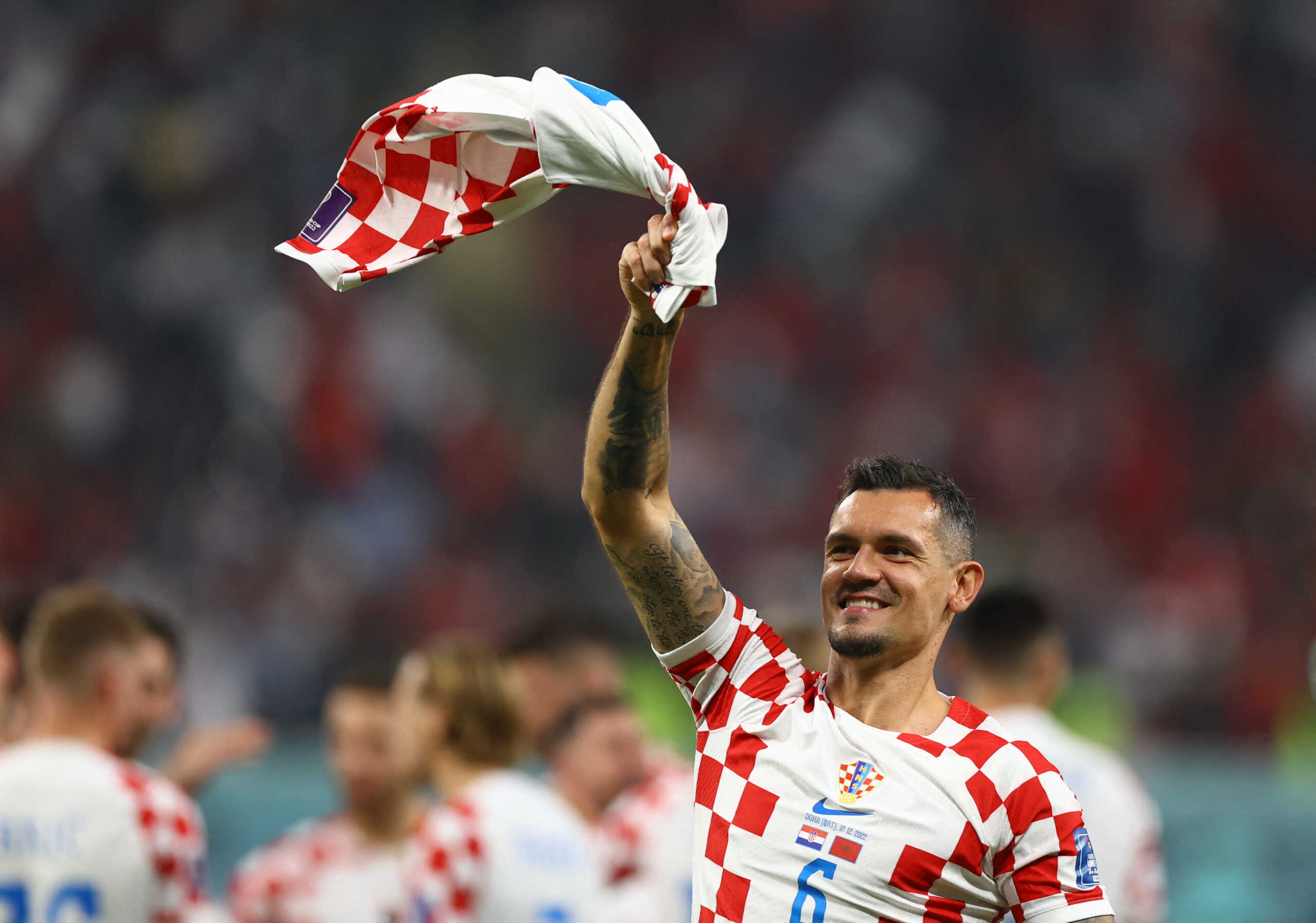 Soccer Football - FIFA World Cup Qatar 2022 - Third-Place Playoff - Croatia v Morocco - Khalifa International Stadium, Doha, Qatar - December 17, 2022 Croatia's Dejan Lovren celebrates after the match as they finish in third place REUTERS