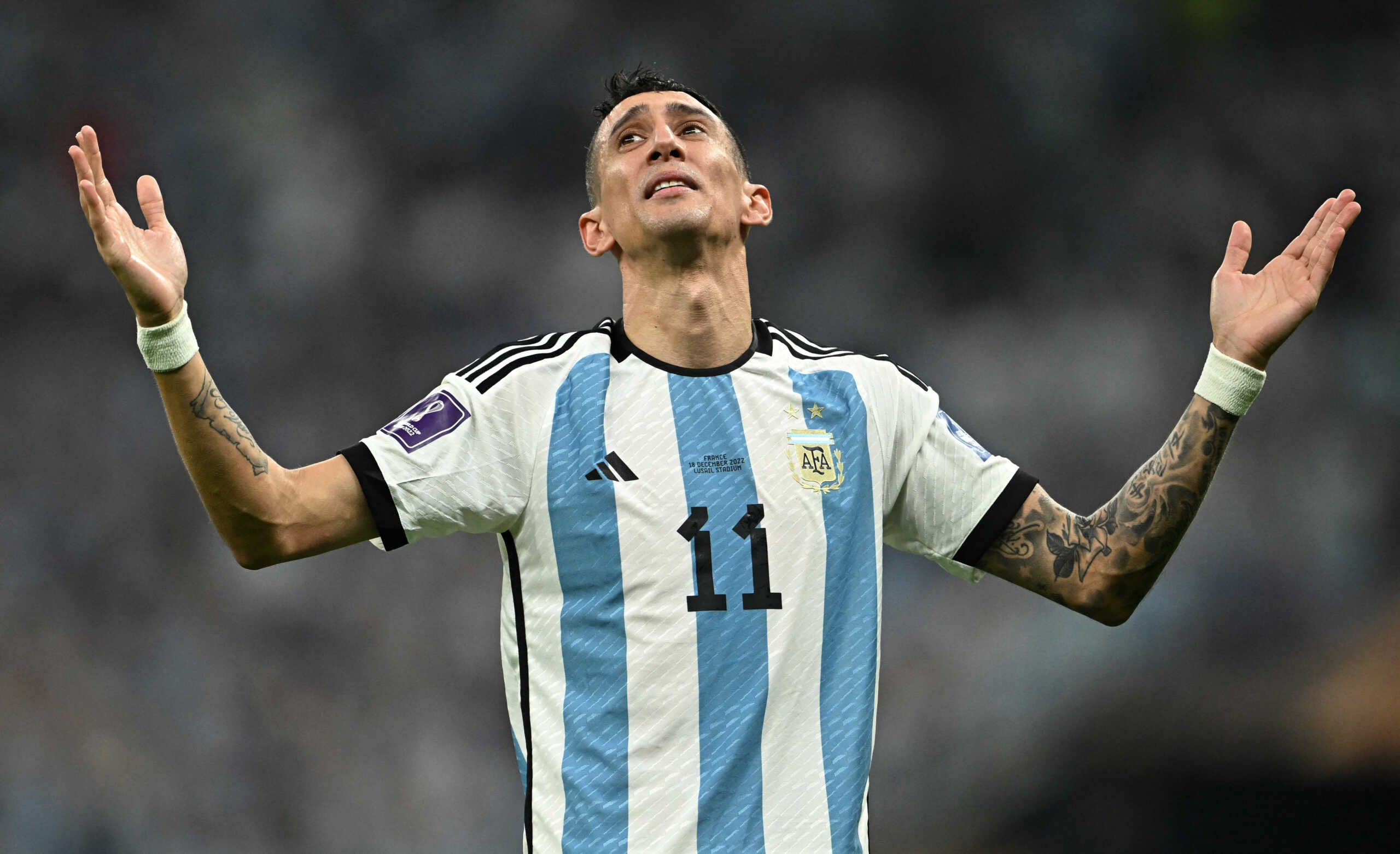 Soccer Football - FIFA World Cup Qatar 2022 - Final - Argentina v France - Lusail Stadium, Lusail, Qatar - December 18, 2022  Argentina's Angel Di Maria celebrates scoring their second goal REUTERS