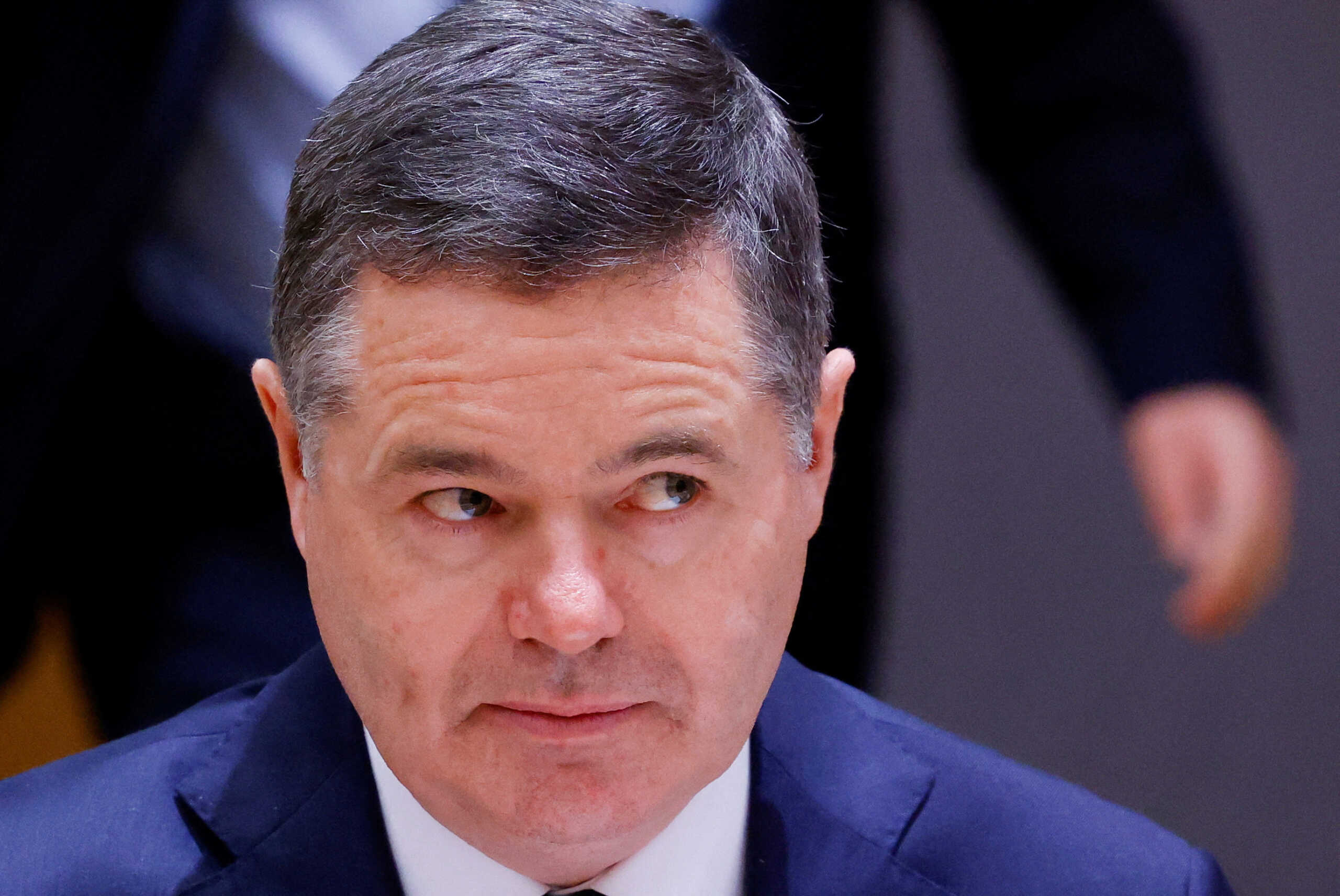 FILE PHOTO: Ireland's Minister for Finance and President of the Eurogroup, Paschal Donohoe, looks on during the Eurozone finance ministers meeting in Brussels, Belgium, November 7, 2022. REUTERS