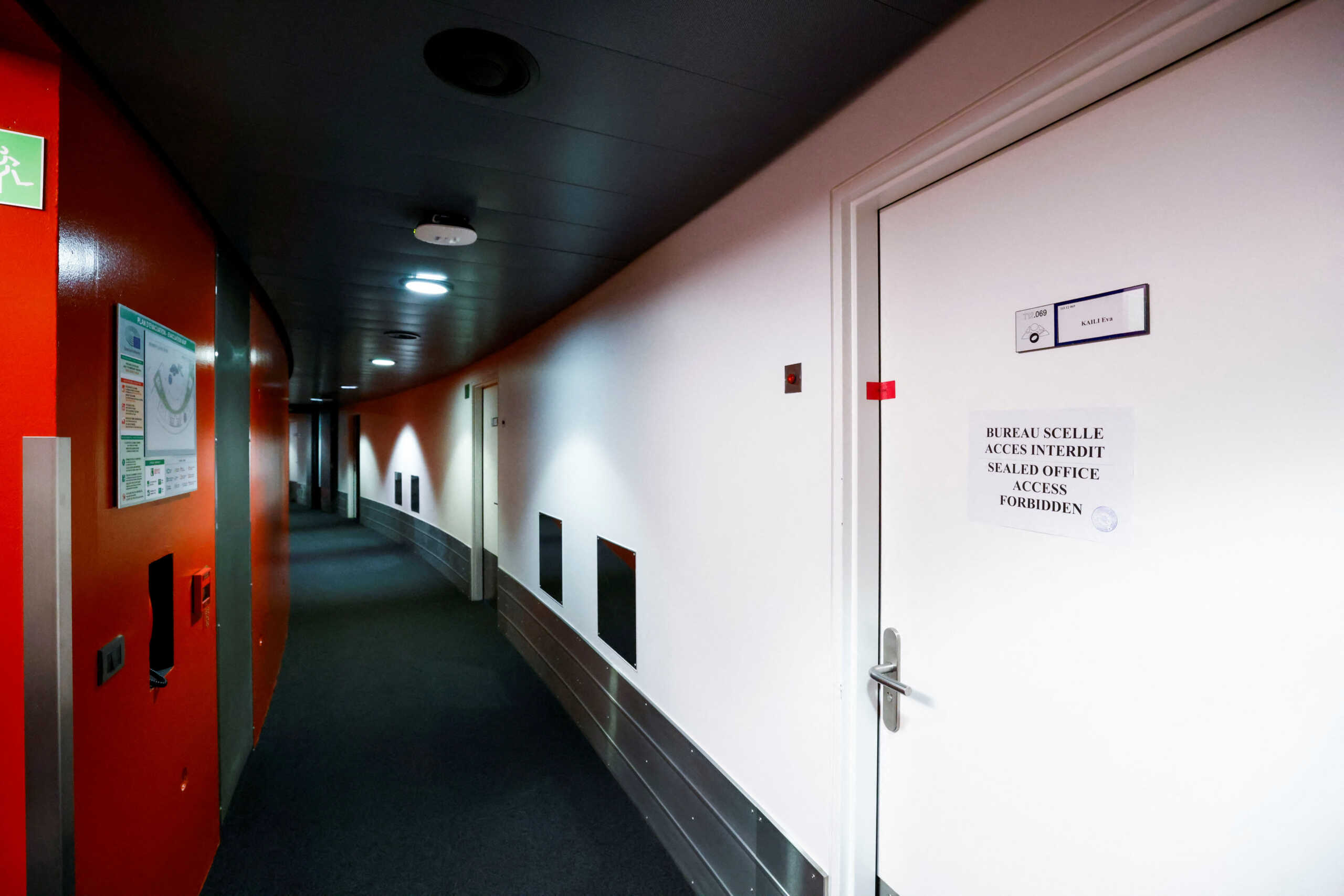 An information is pictured at the Vice-President Eva Kaili's office at the European Parliament in Strasbourg, France, December 13, 2022. REUTERS