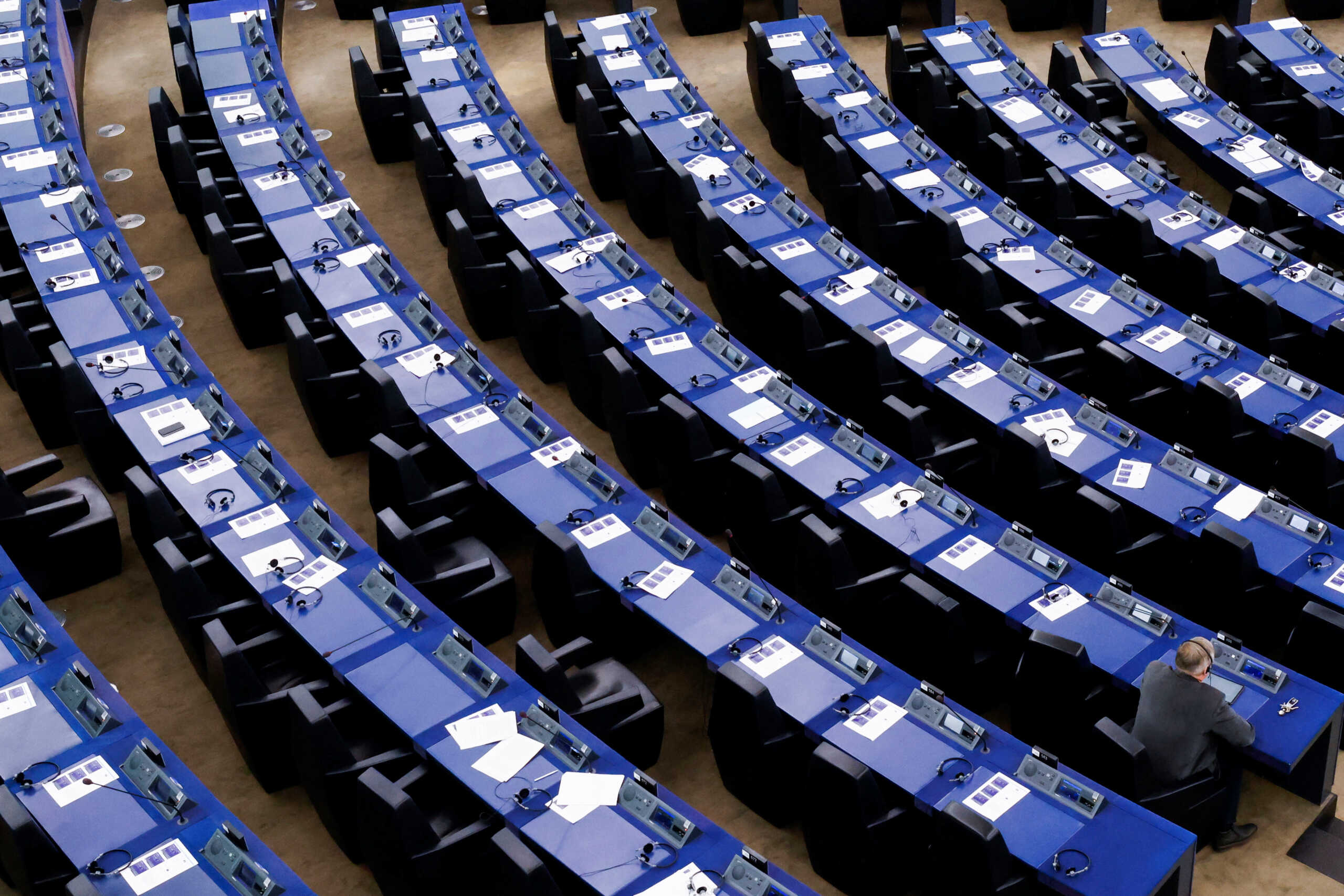 A person sits at the European Parliament in Strasbourg, France, December 13, 2022. REUTERS
