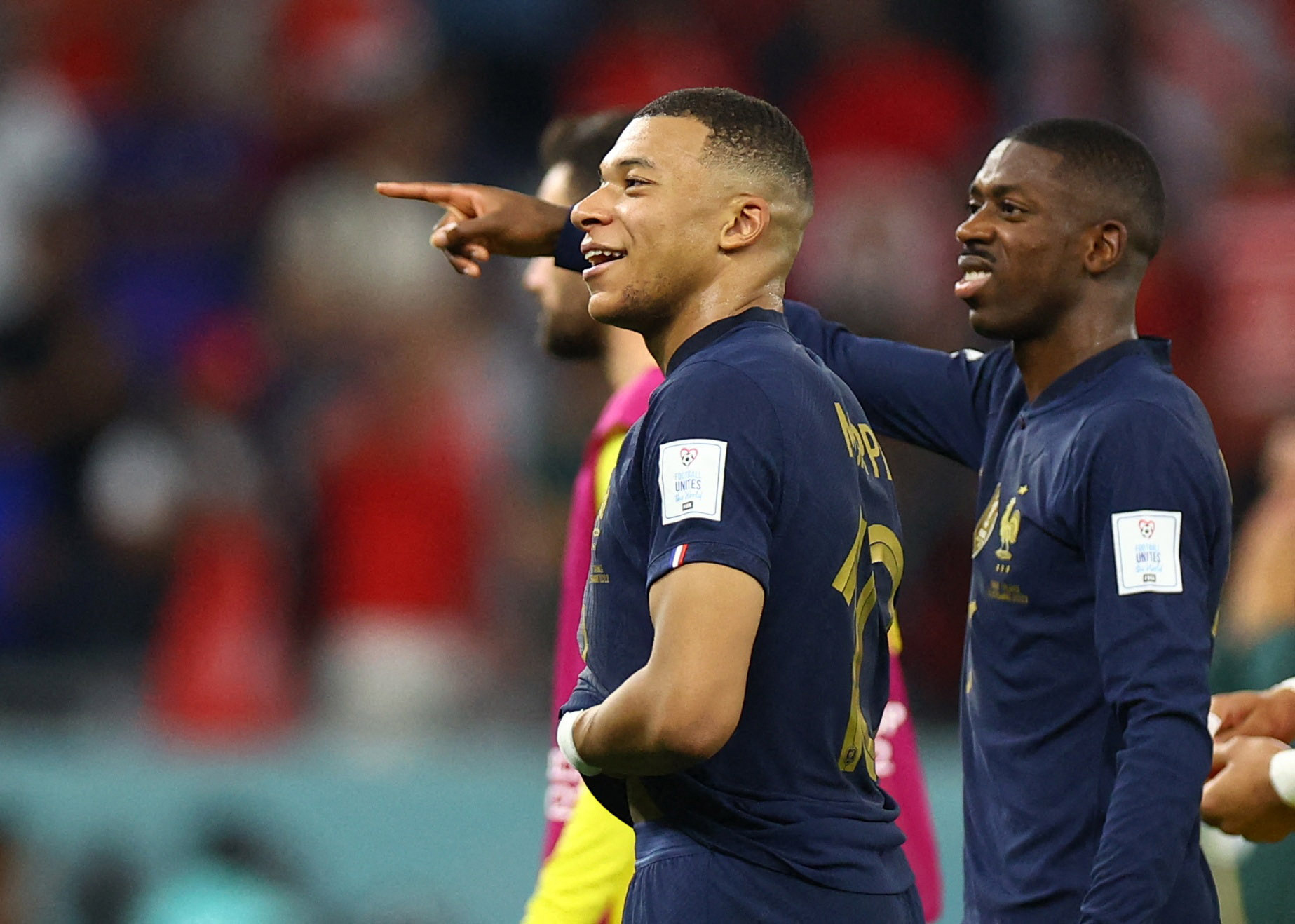 Soccer Football - FIFA World Cup Qatar 2022 - Group D - Tunisia v France - Education City Stadium, Al Rayyan, Qatar - November 30, 2022 France's Kylian Mbappe and Ousmane Dembele after the match REUTERS